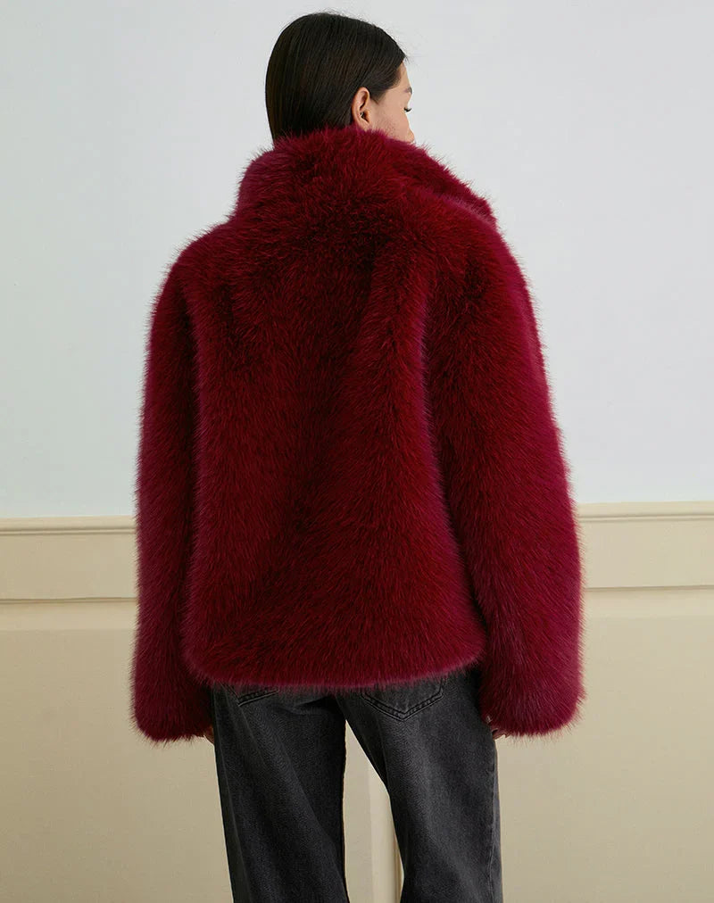 Joji Jacket in Faux Fur Cherry