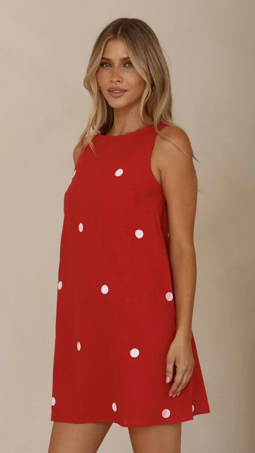 Natala Shift Mini Dress - Red/White Polka Dot
