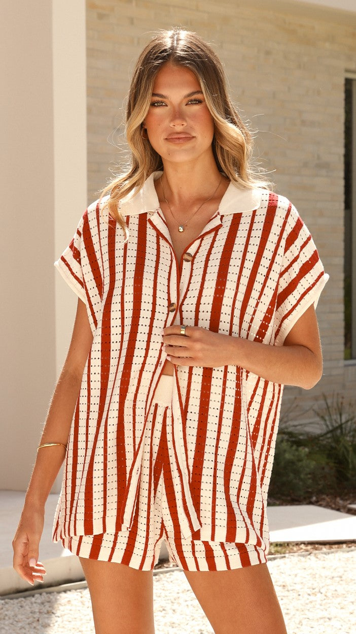 Leonie Short Sleeve Knit Top - Red