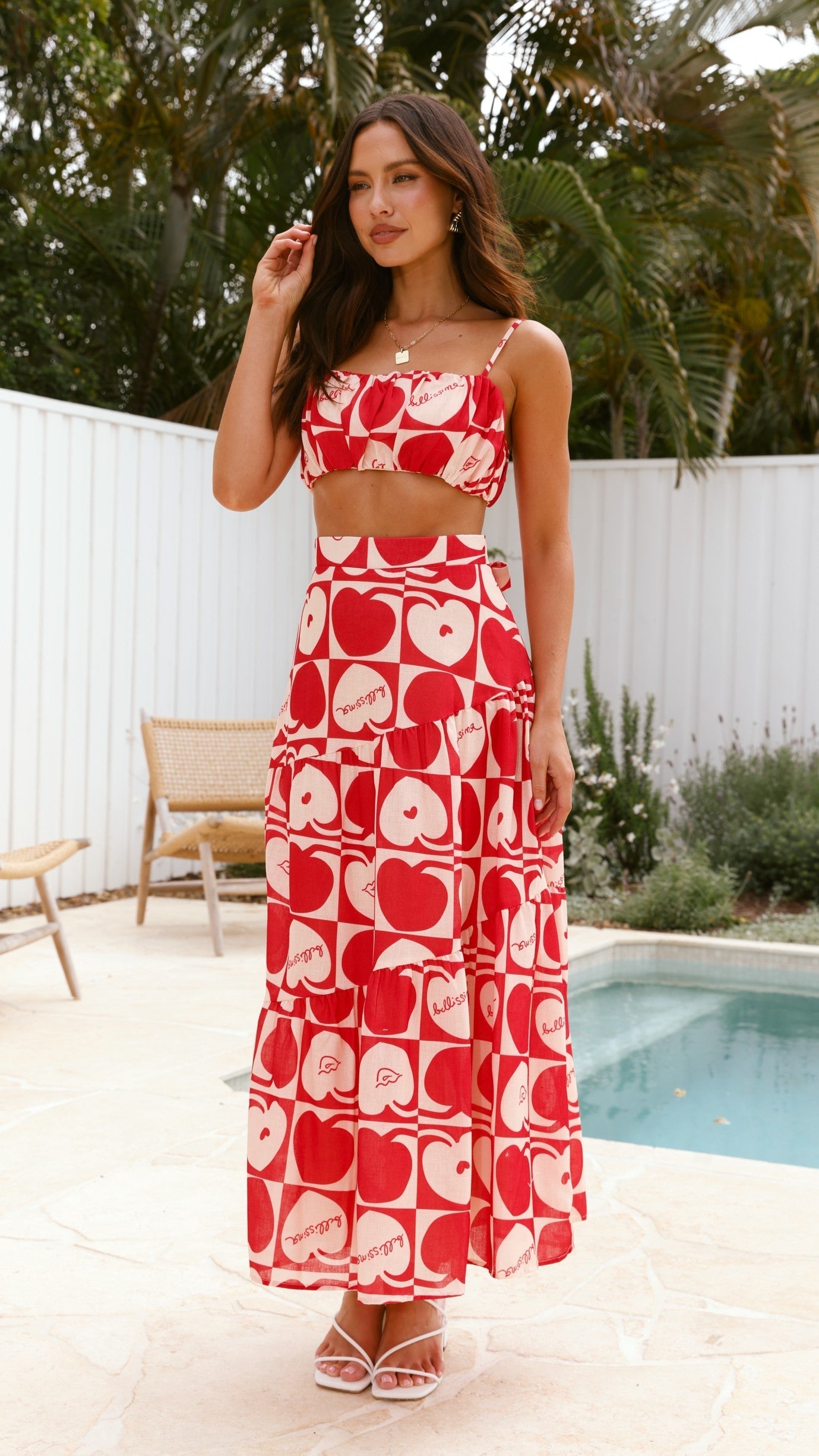 Saraya Top and Skirt Set - Red / White