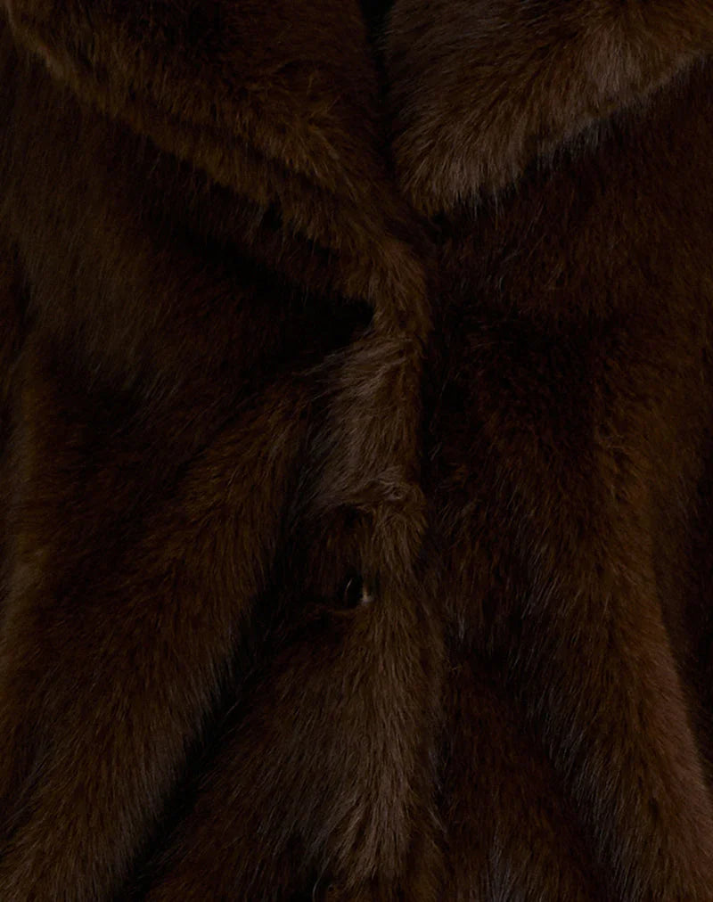 Pepita Jacket in Faux Fur Dark Brown