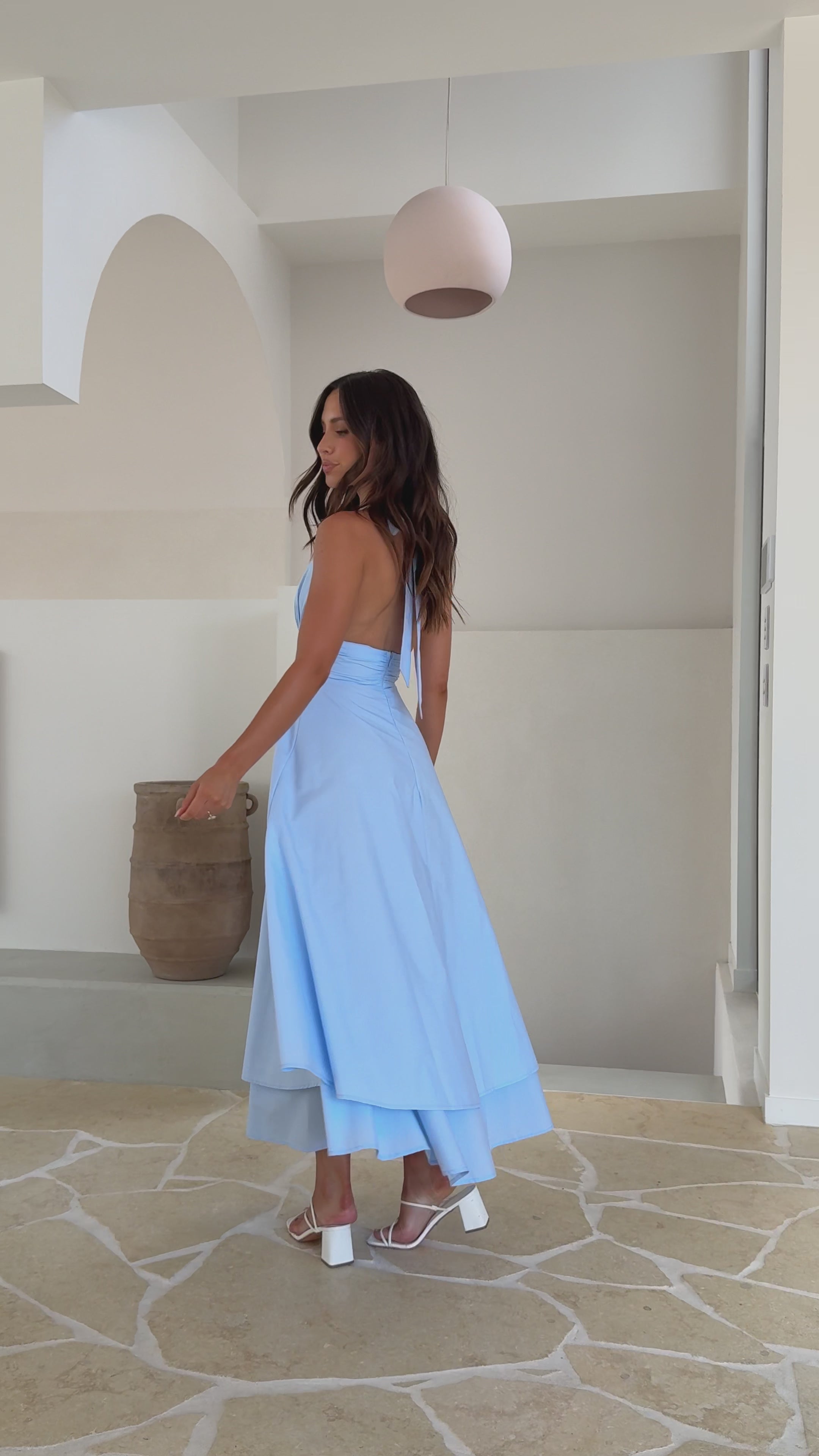 Kathy Halter Neck Maxi Dress - Light Blue