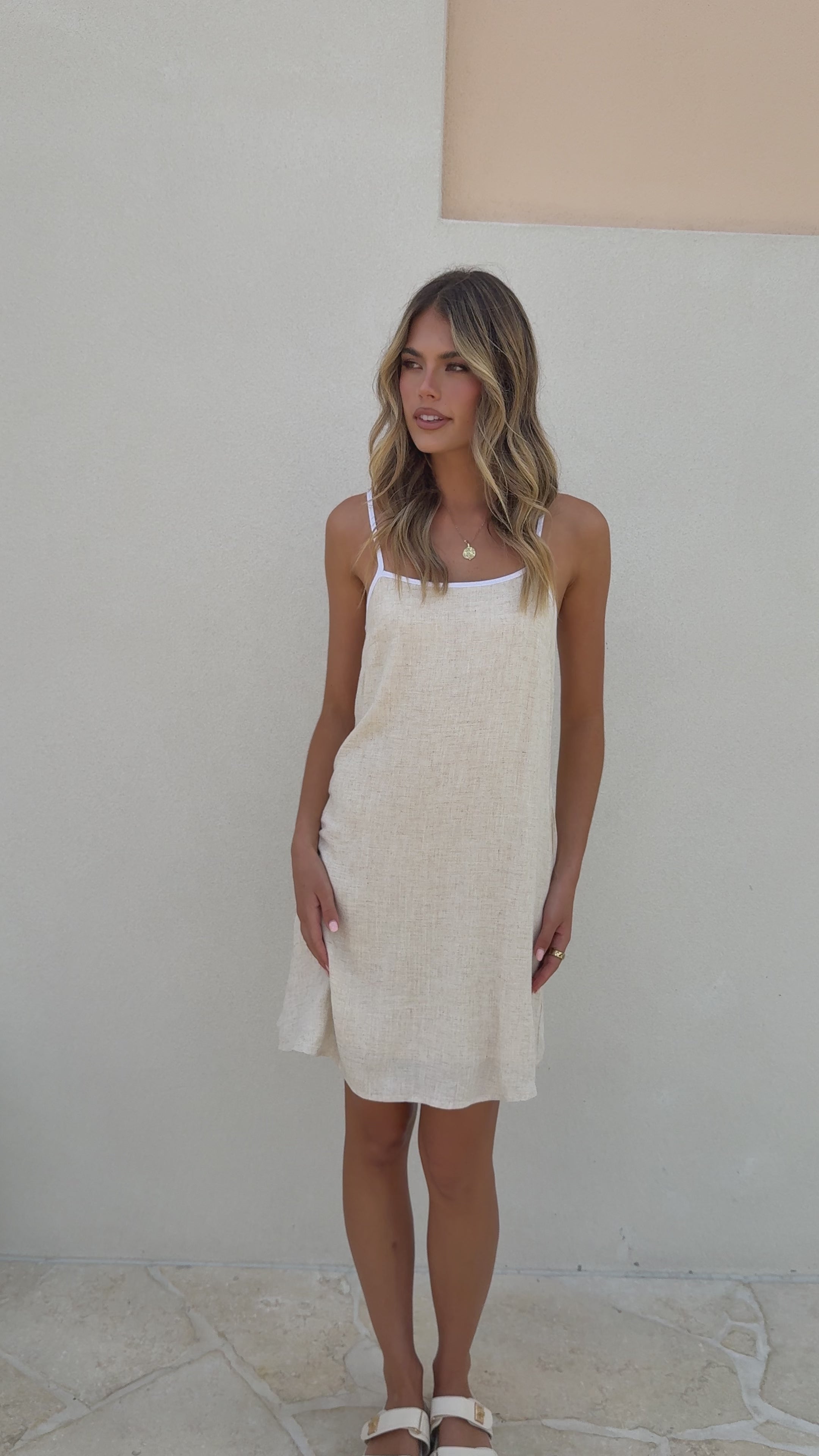 Libra Mini Dress - Natural/White