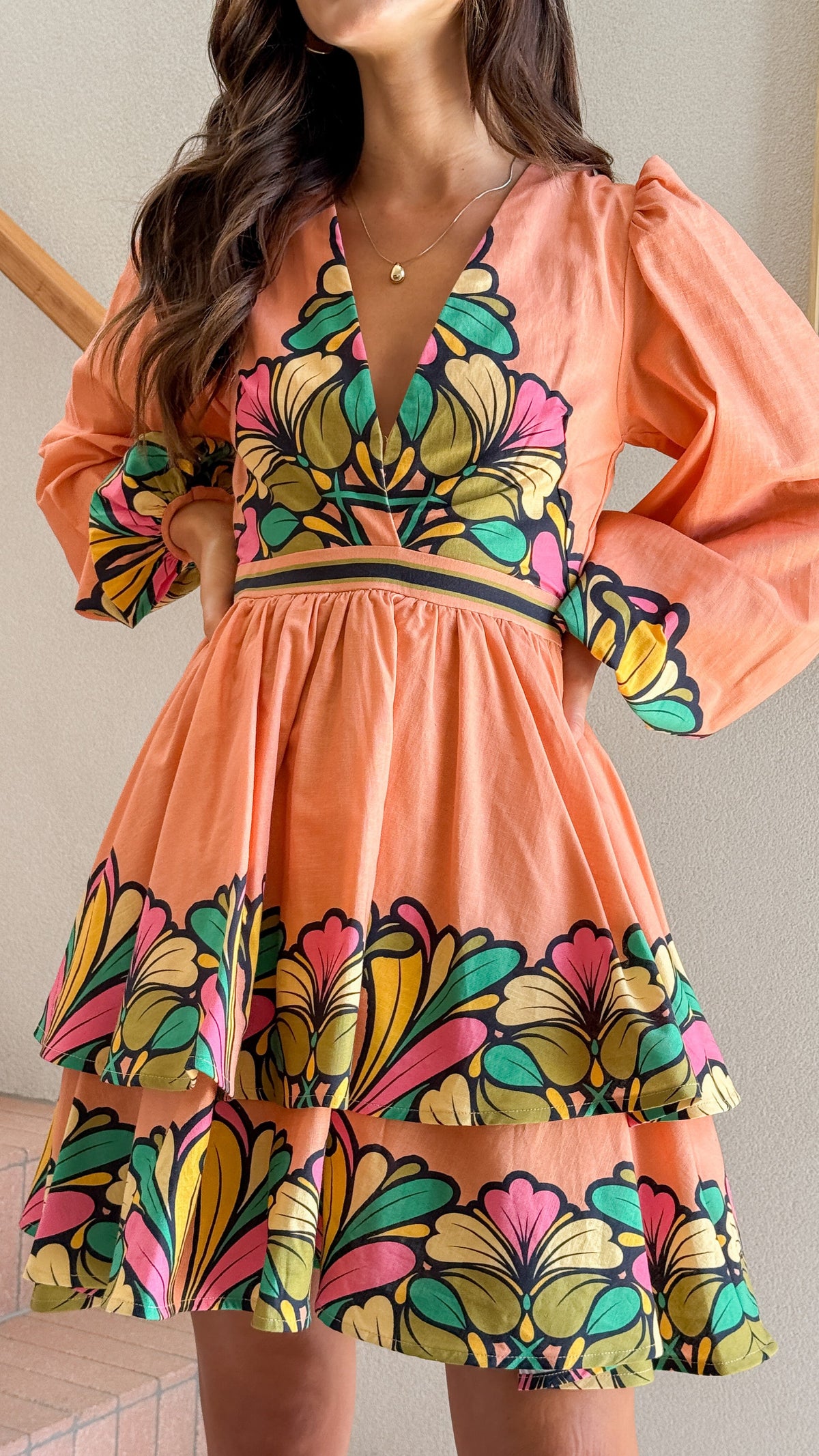 Portugal Long Sleeve Mini Dress - Melon