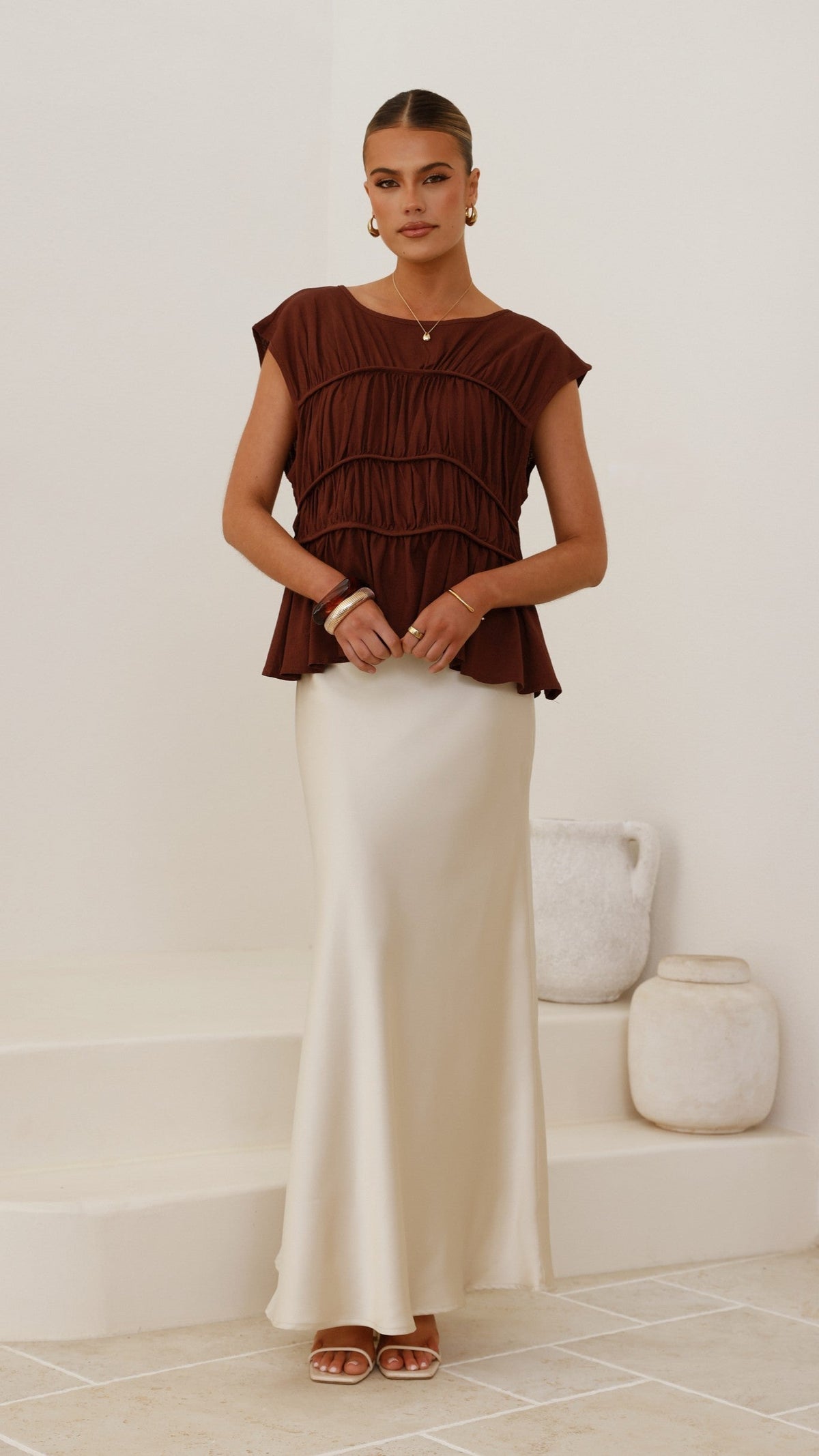 Darina Bias Cut Maxi Skirt - Champagne