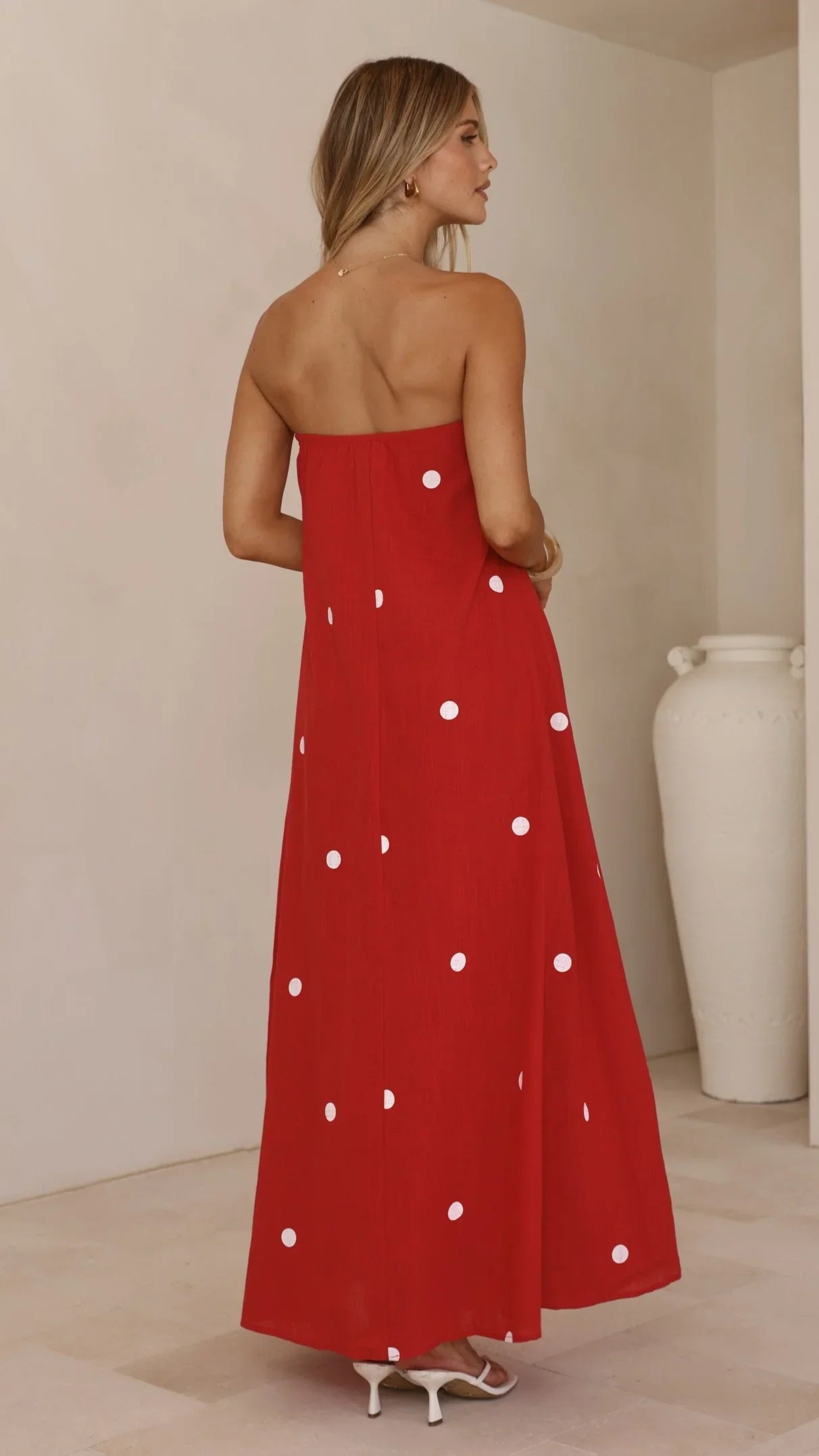 Connie Maxi Dress - Red/White Polka Dot