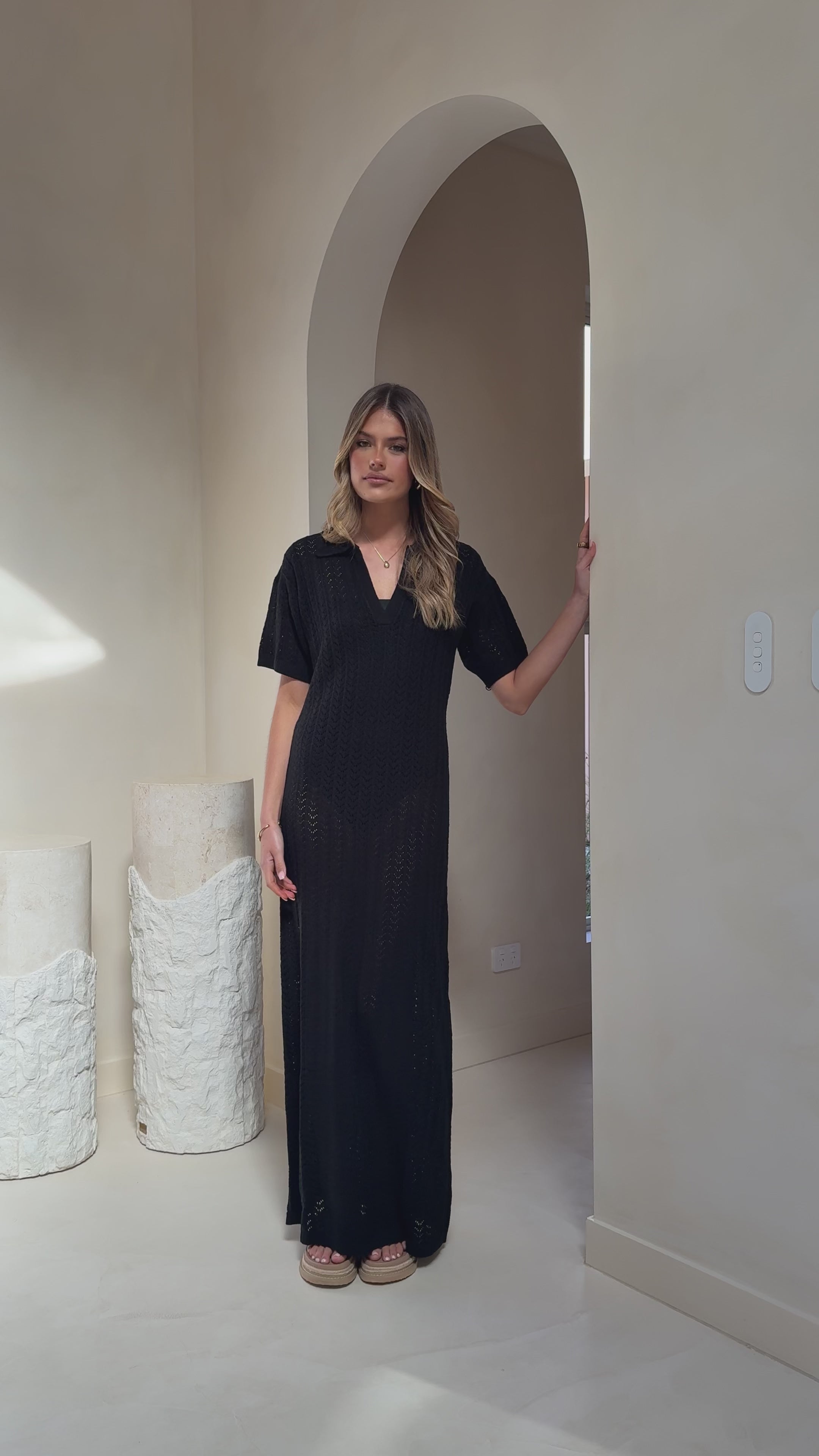 Tiffy Crochet Short Sleeve Maxi Dress - Black