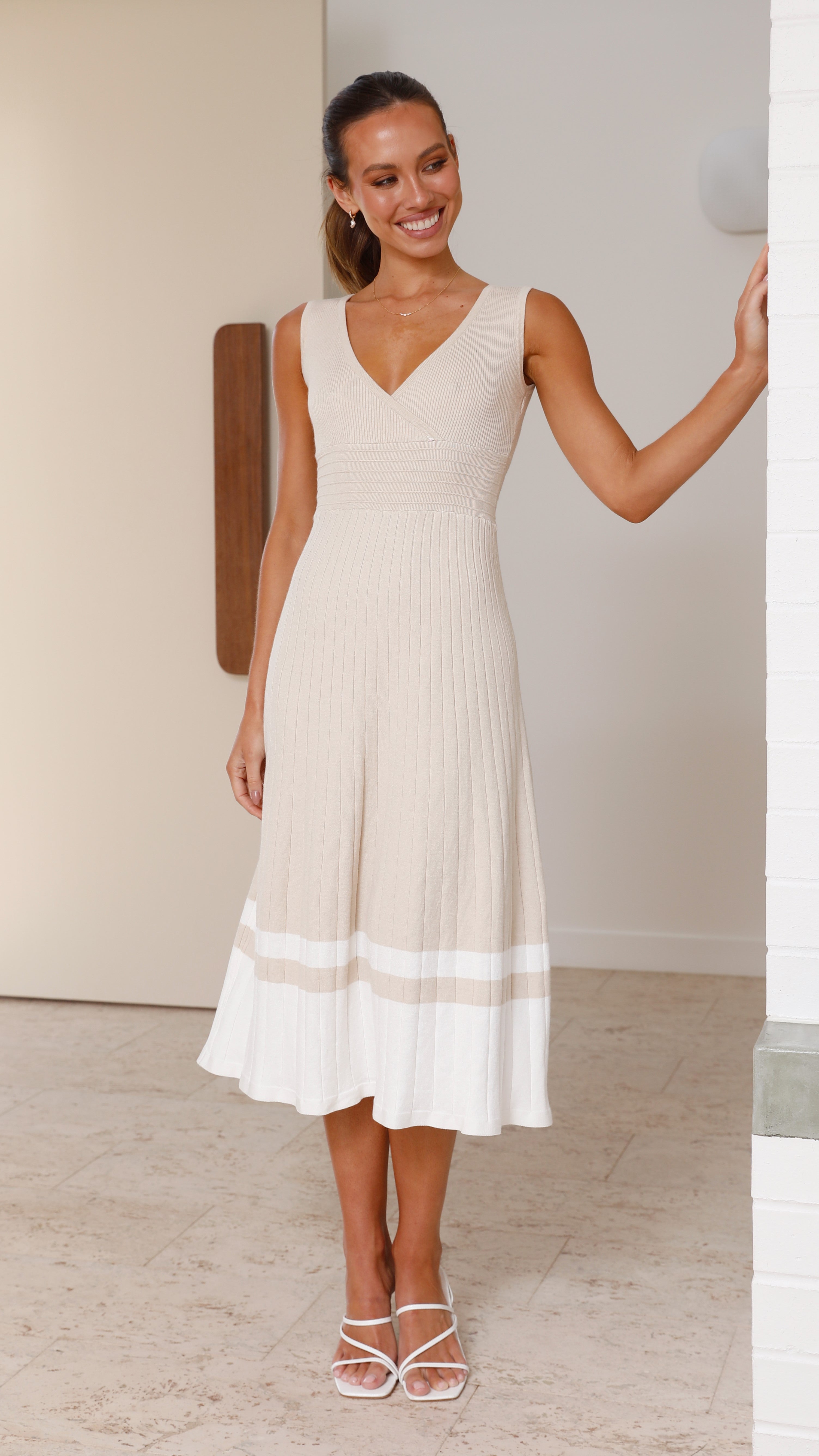 Jayde Knit Dress - Beige/White