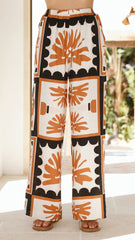 Kailani Strapless Top and Pants Set - Rust/Black Palm Print