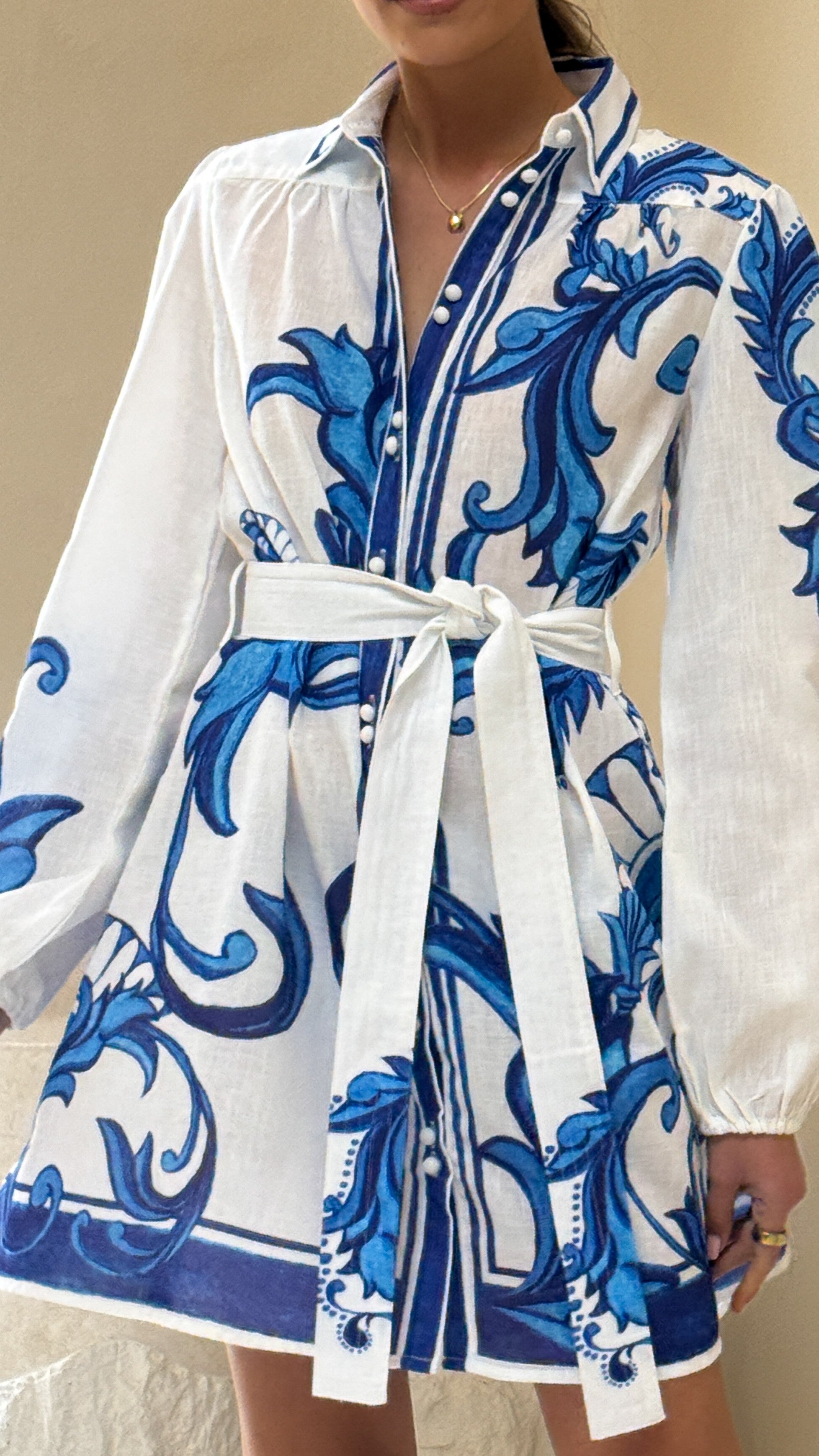 Lucia Long Sleeve Mini Dress - Sapphire Print