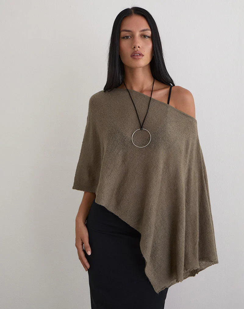 Maliha Poncho in Sheer Knit Taupe