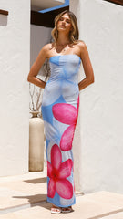 Lydie Strapless Maxi Dress - Blue/Pink