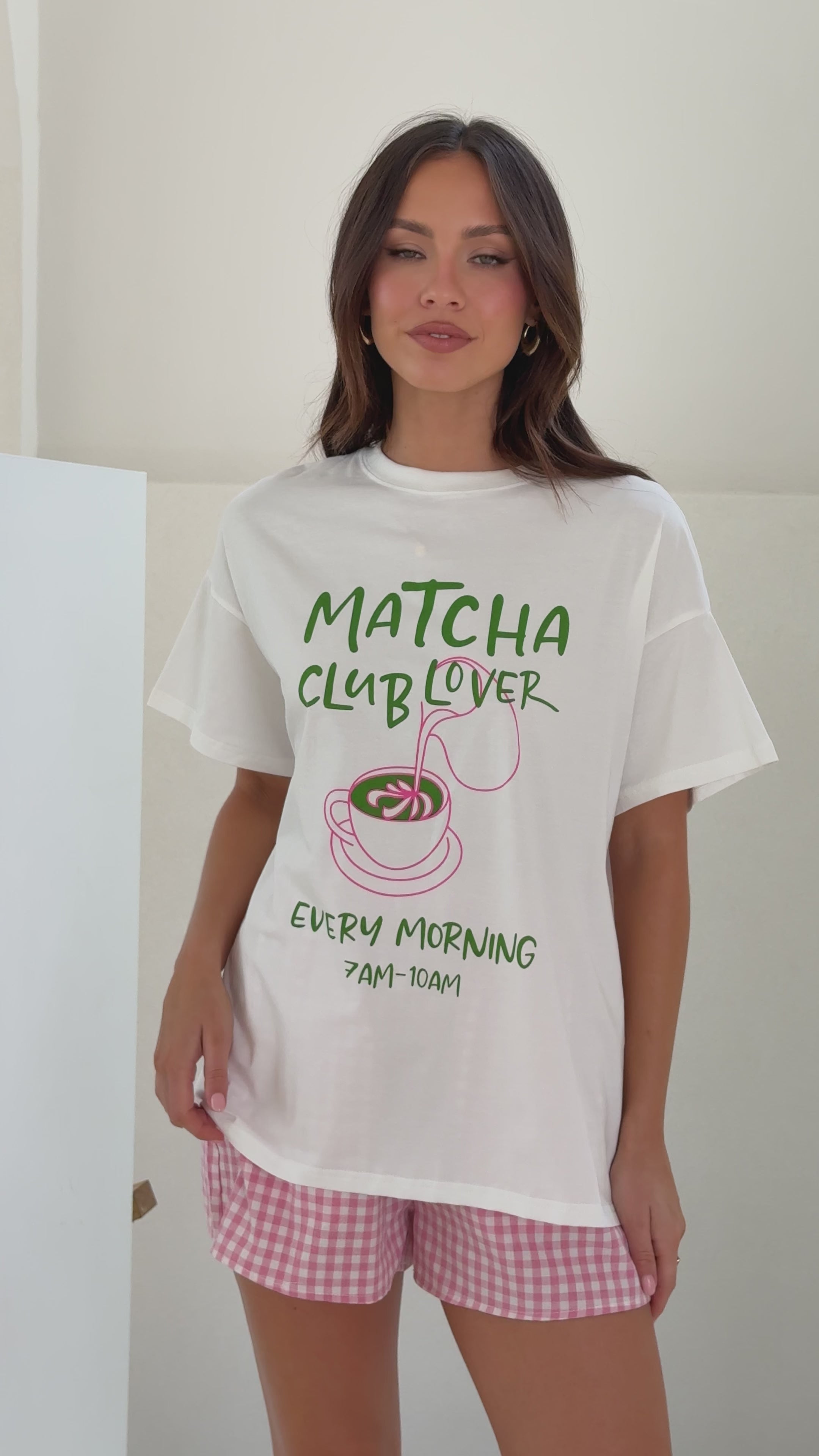 Matcha Club Lover Top and Shorts Set - White/Pink