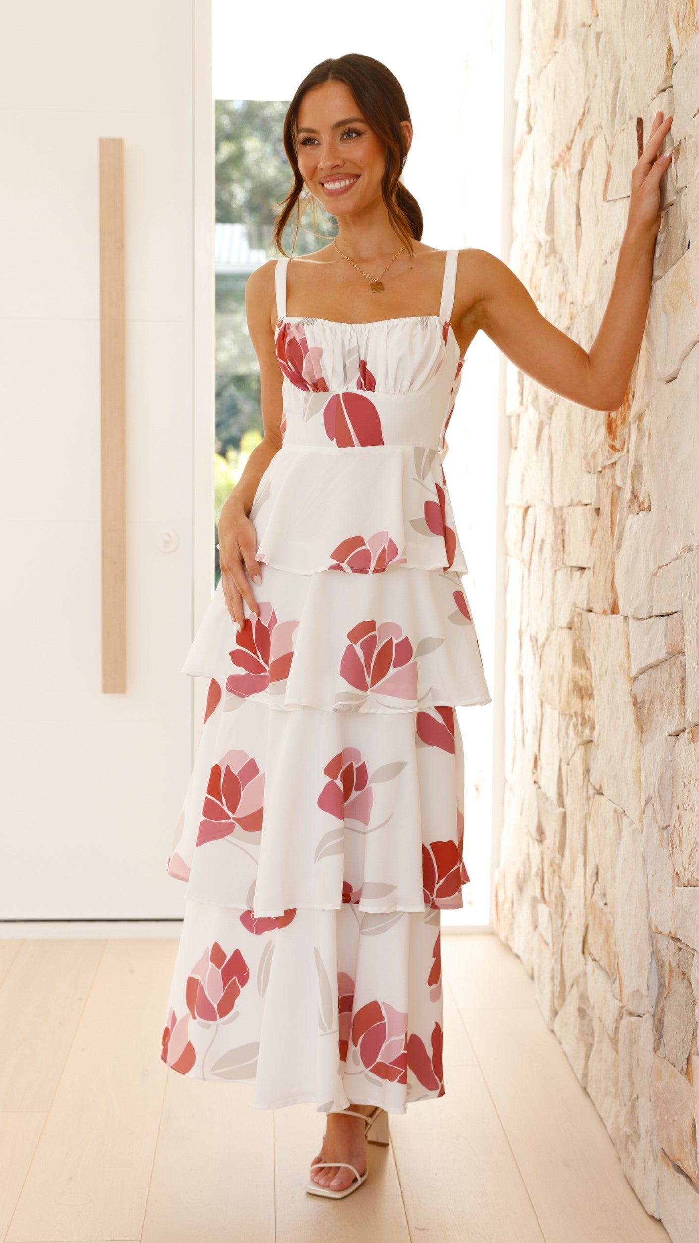 Odilia Maxi Dress - White/Pink Floral