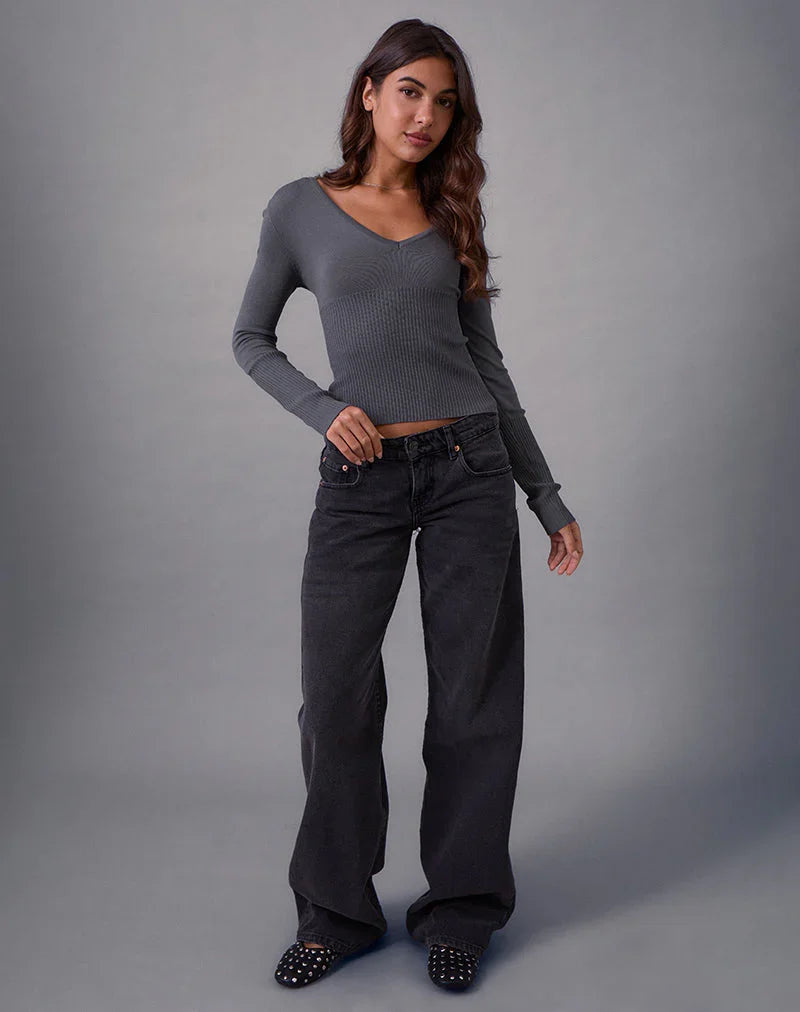 Darya Long Sleeve Knit Top in Slate Grey