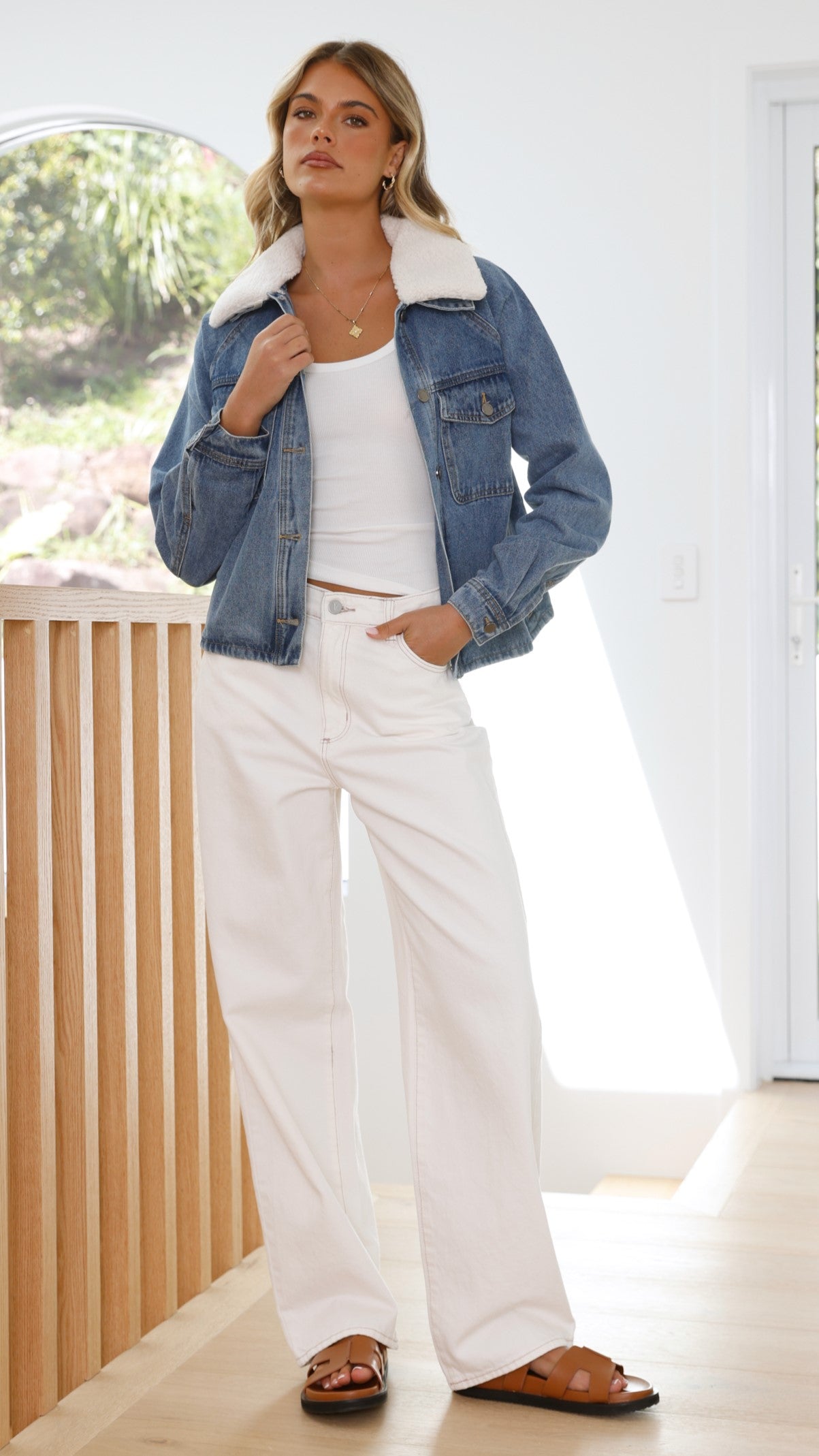 Laelia Teddy Jacket- Mid Blue Denim