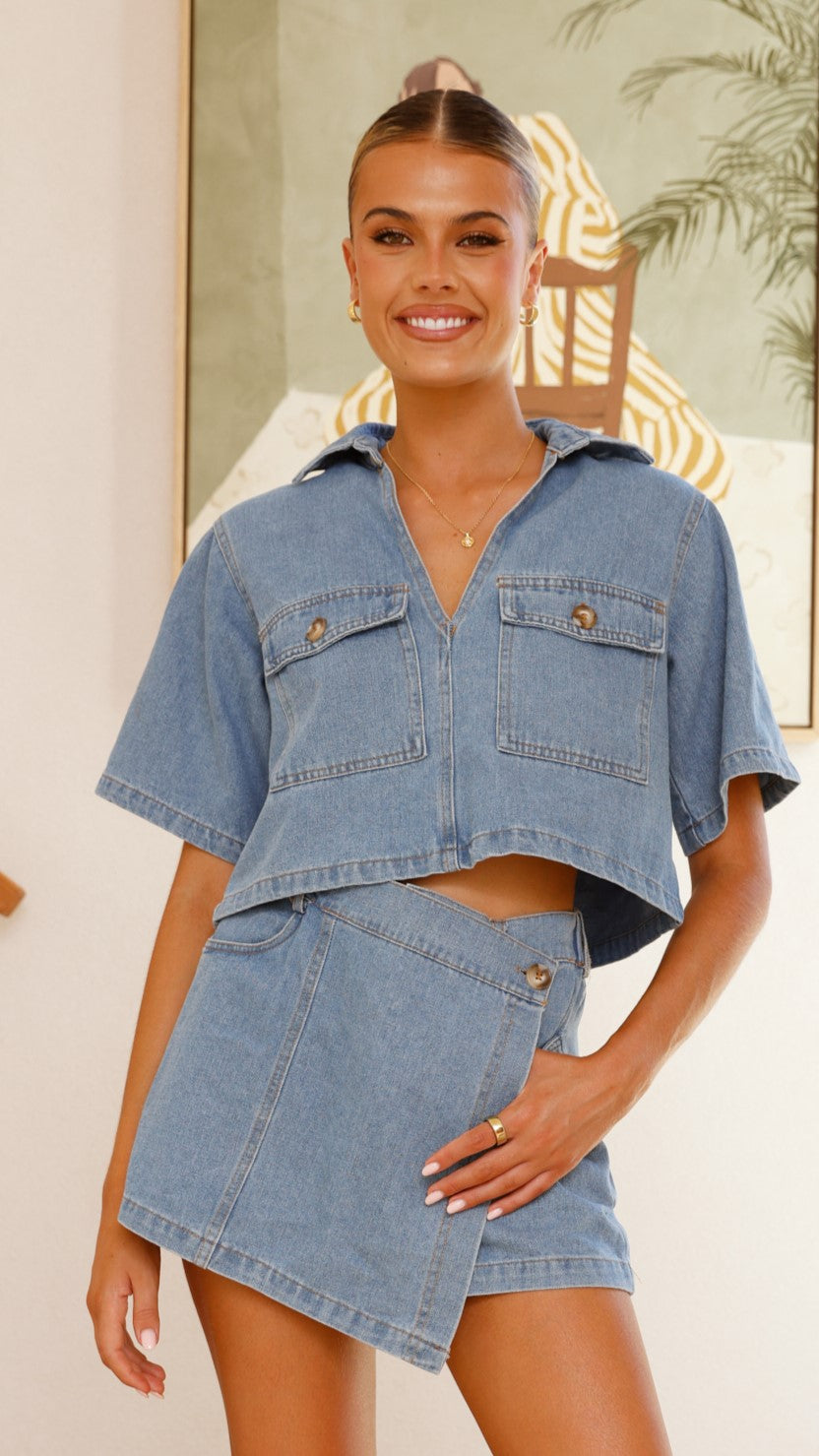 Olivia Top and Skort Set - Light Denim