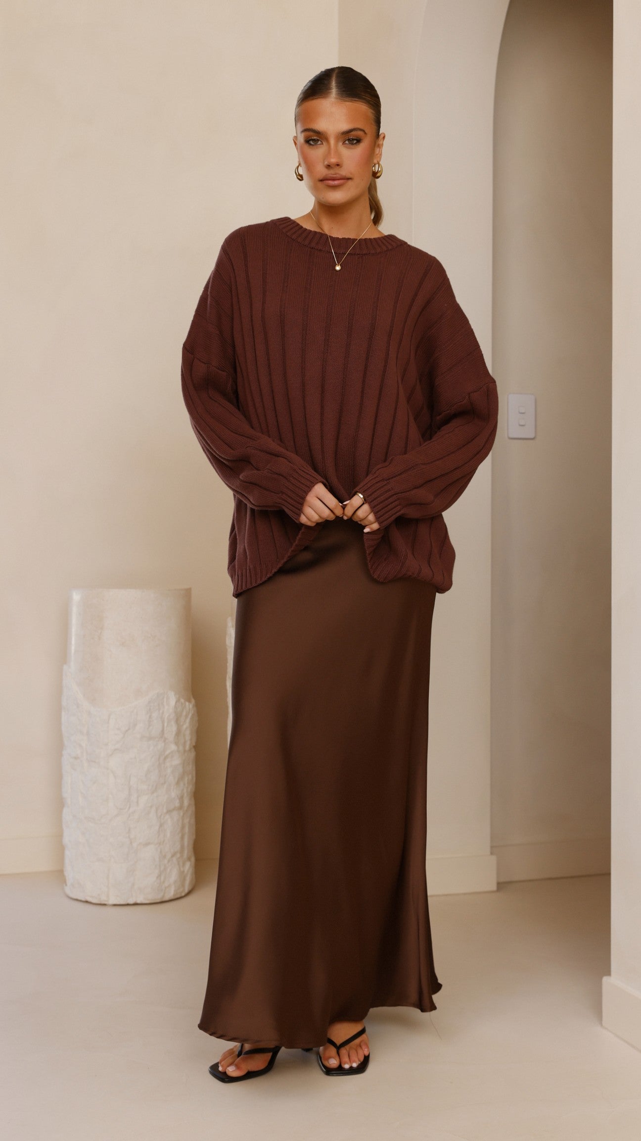 Darina Bias Cut Maxi Skirt - Chocolate