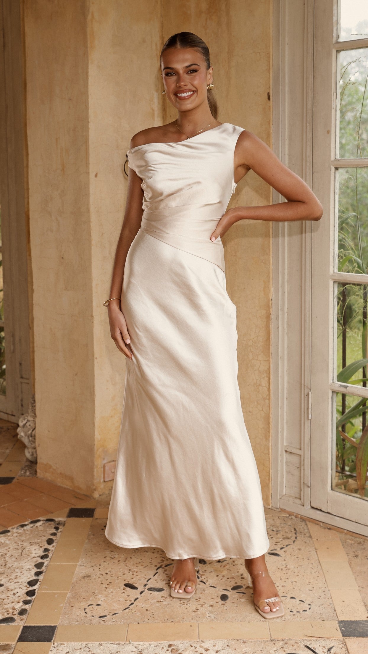 Auria Off Shoulder Maxi Dress - Champagne