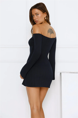 Falling Light Ribbed Long Sleeve Mini Dress Navy