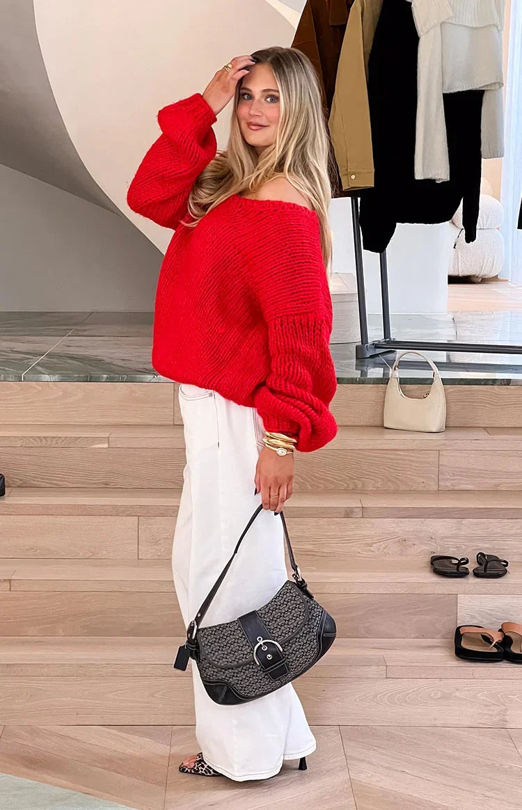 Delvey Red Chunky Knit Sweater