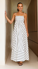 Kaethe Maxi Dress - White/Black Stripe