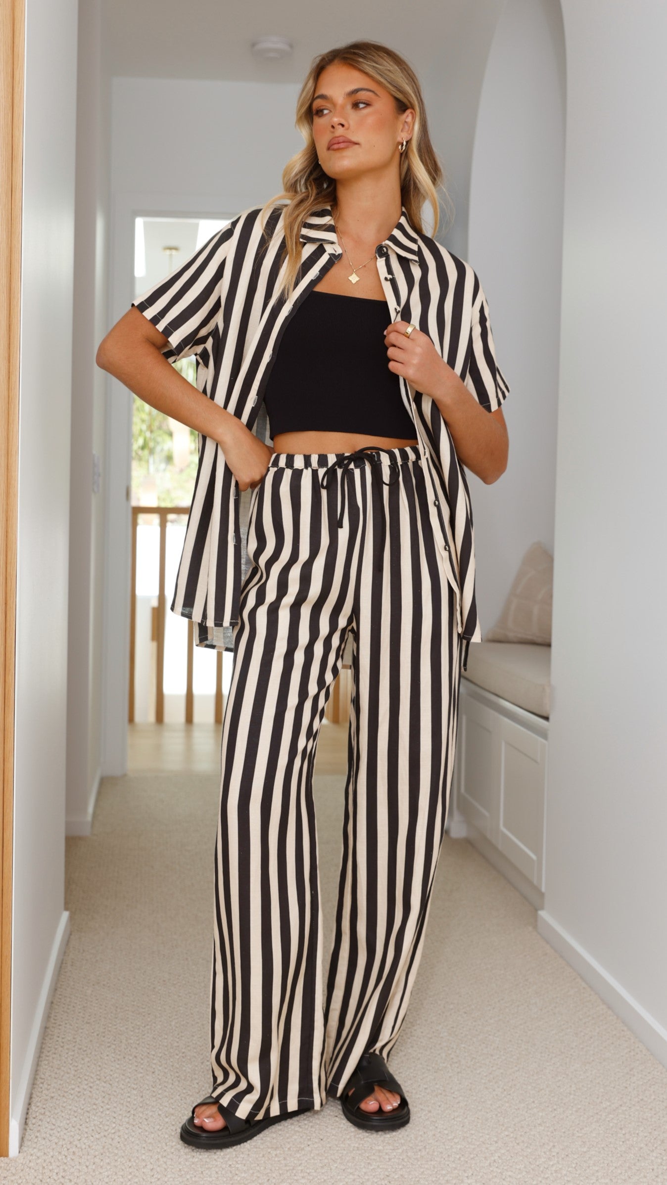Essie Shirt - Black/Beige Stripe