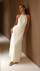 Melanie Halter Neck Maxi Dress - Cream