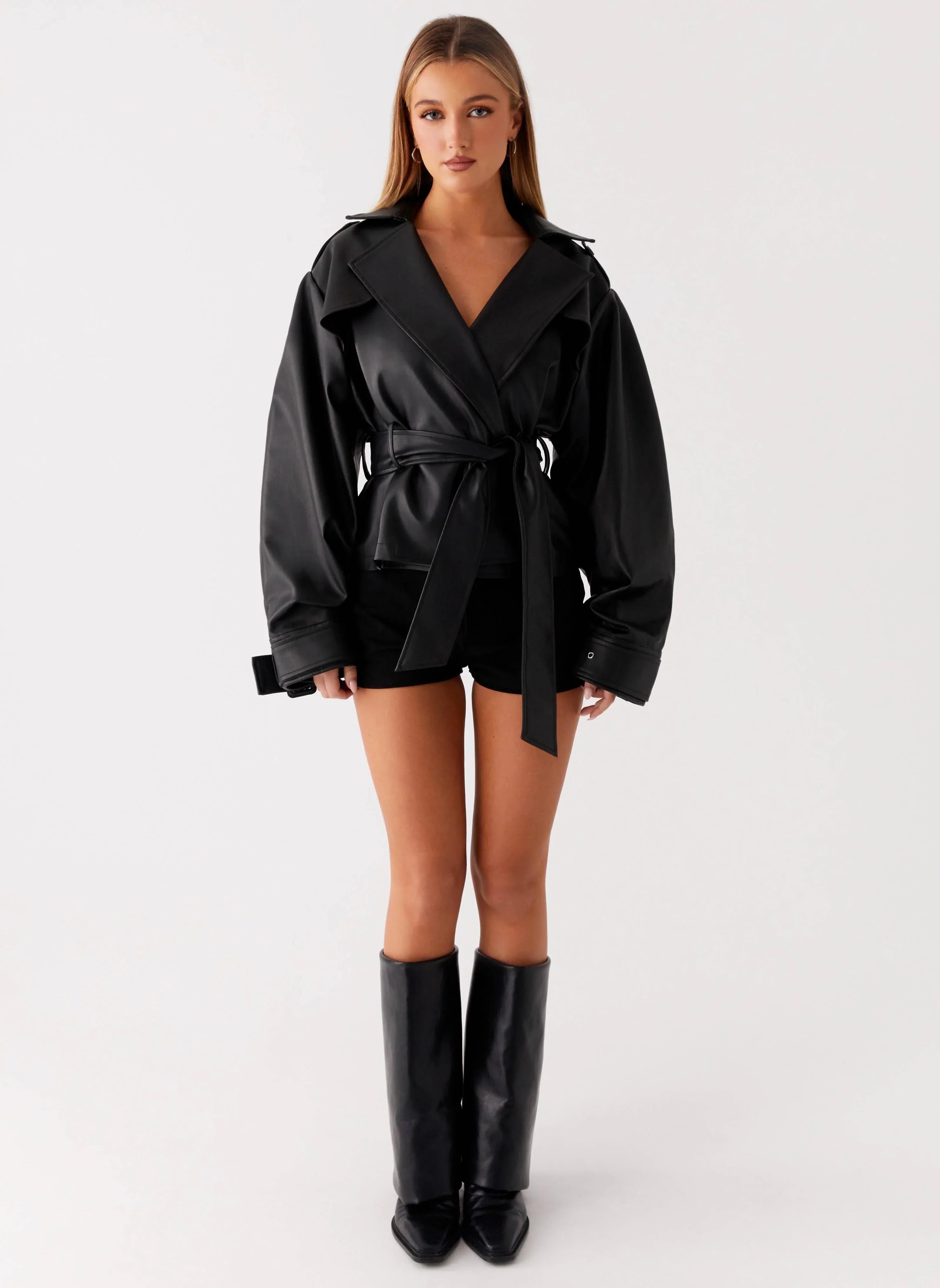 Midtown Faux Leather Trench - Black