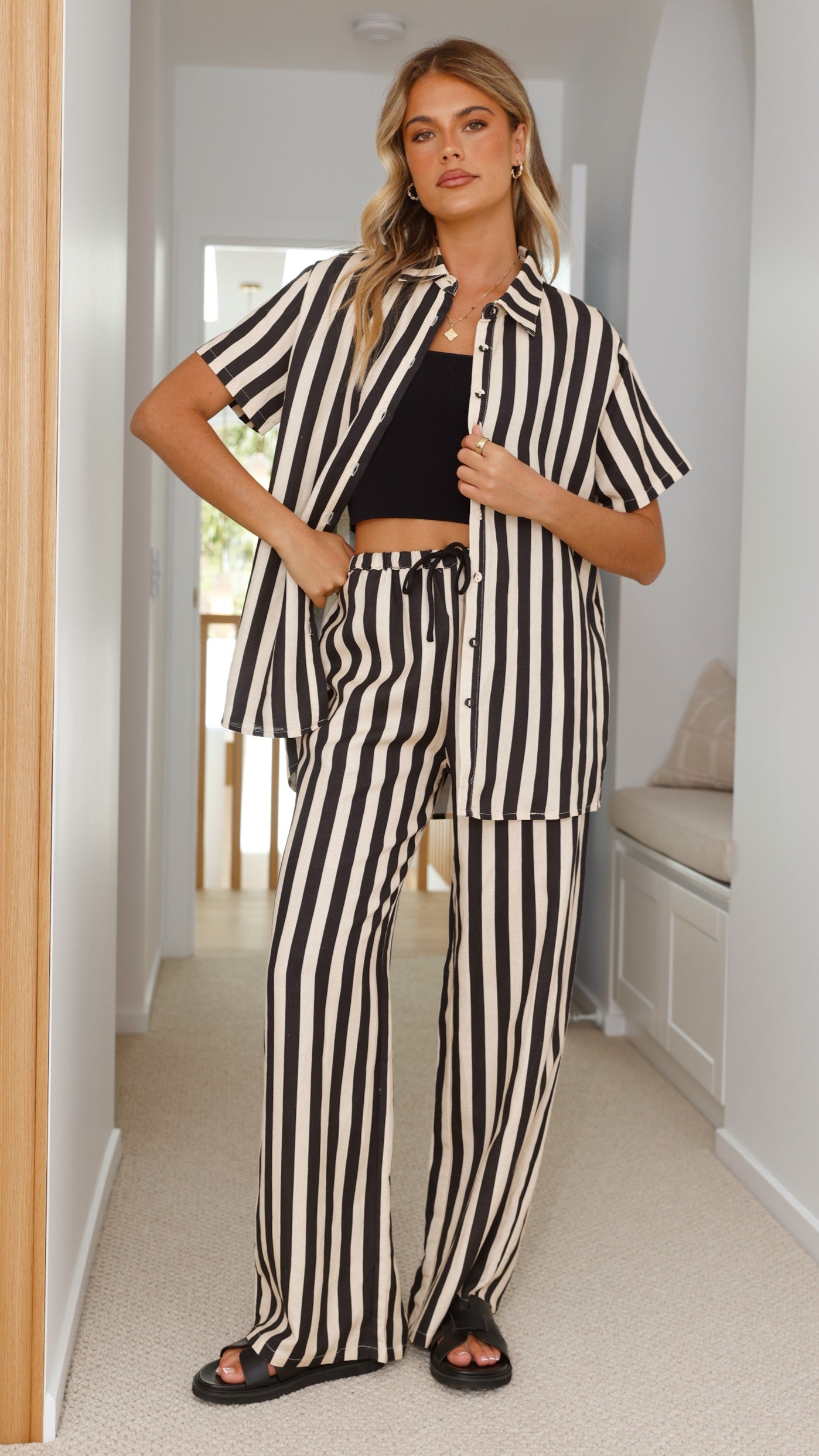 Essie Shirt - Black/Beige Stripe