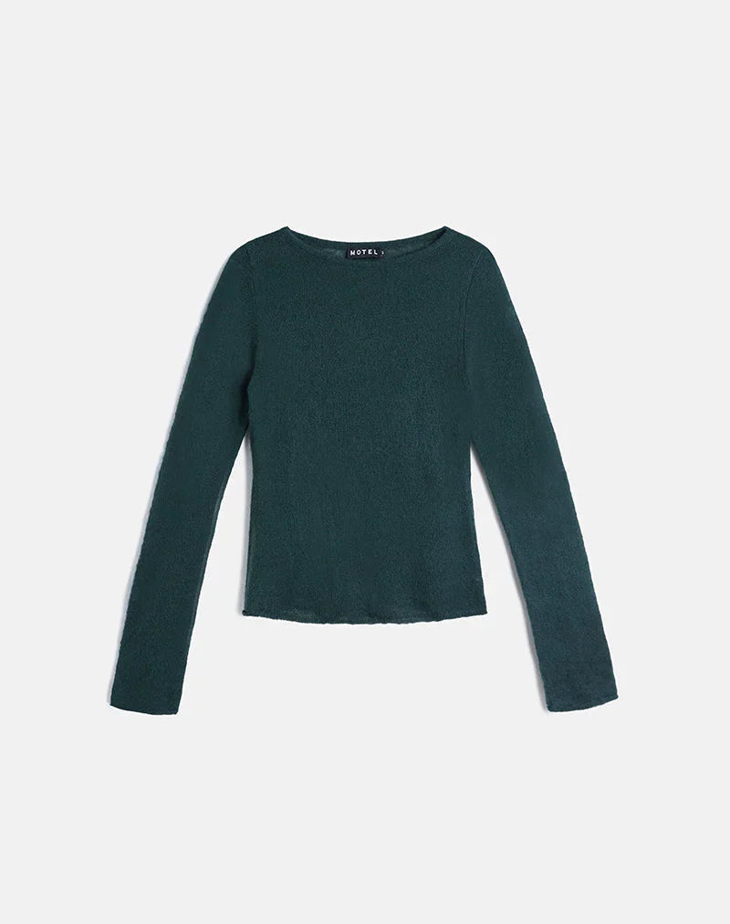 Aika Top in Sheer Knit Dark Green