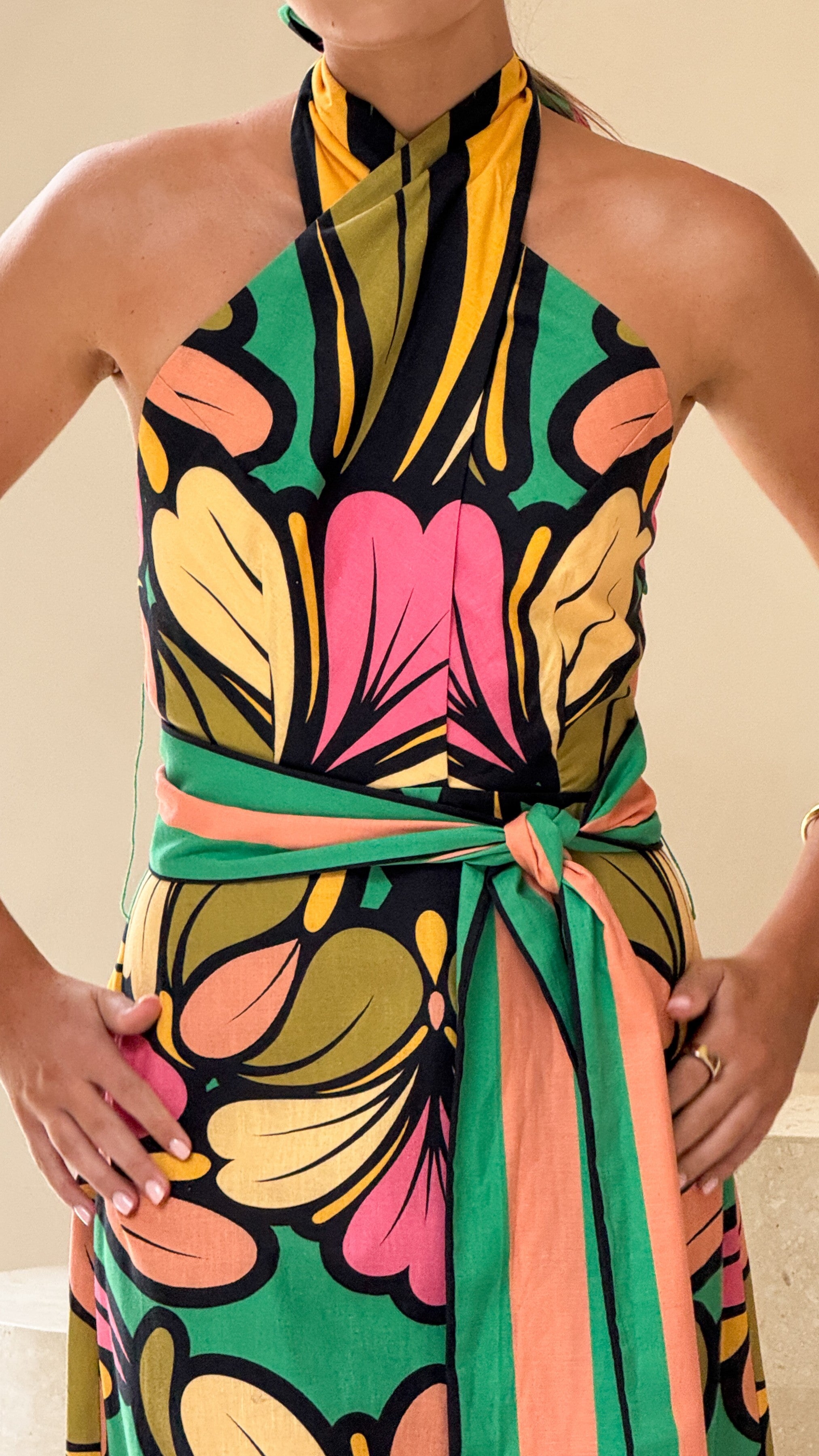 Portugal Twist Halter Maxi Dress - Apple