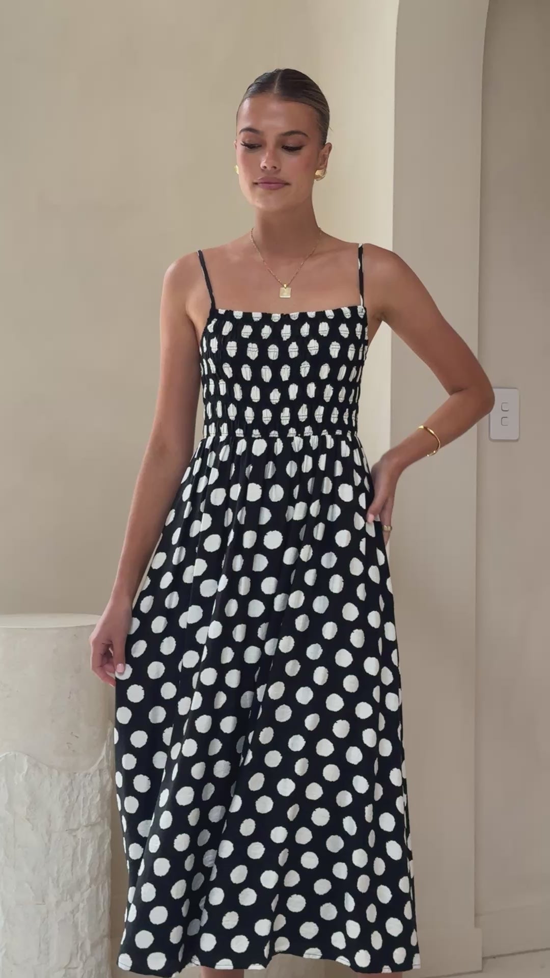 Roma Midi Dress - Black/ White Spot