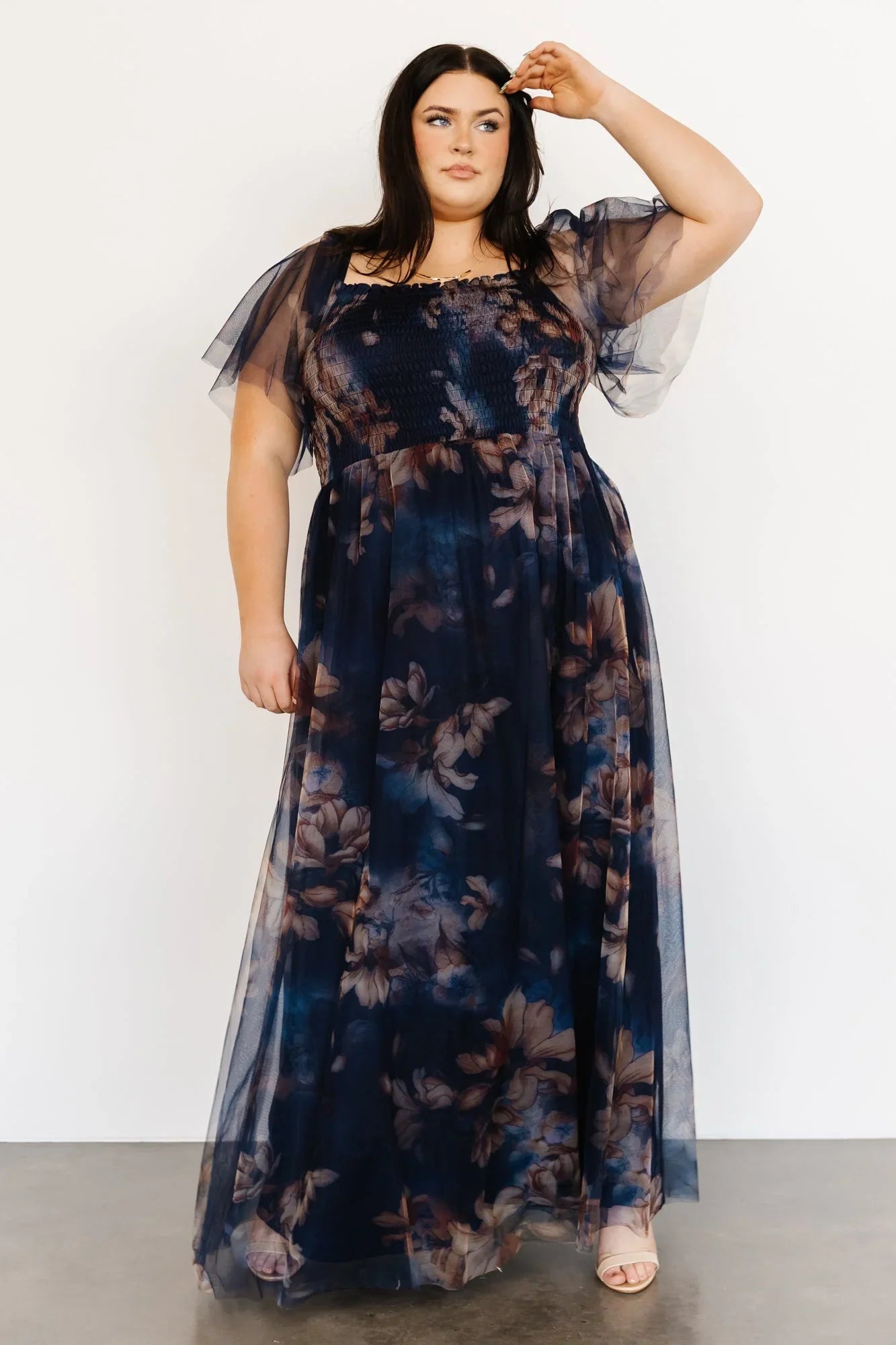 Cassandra Tulle Maxi Dress | Dark Blue Floral