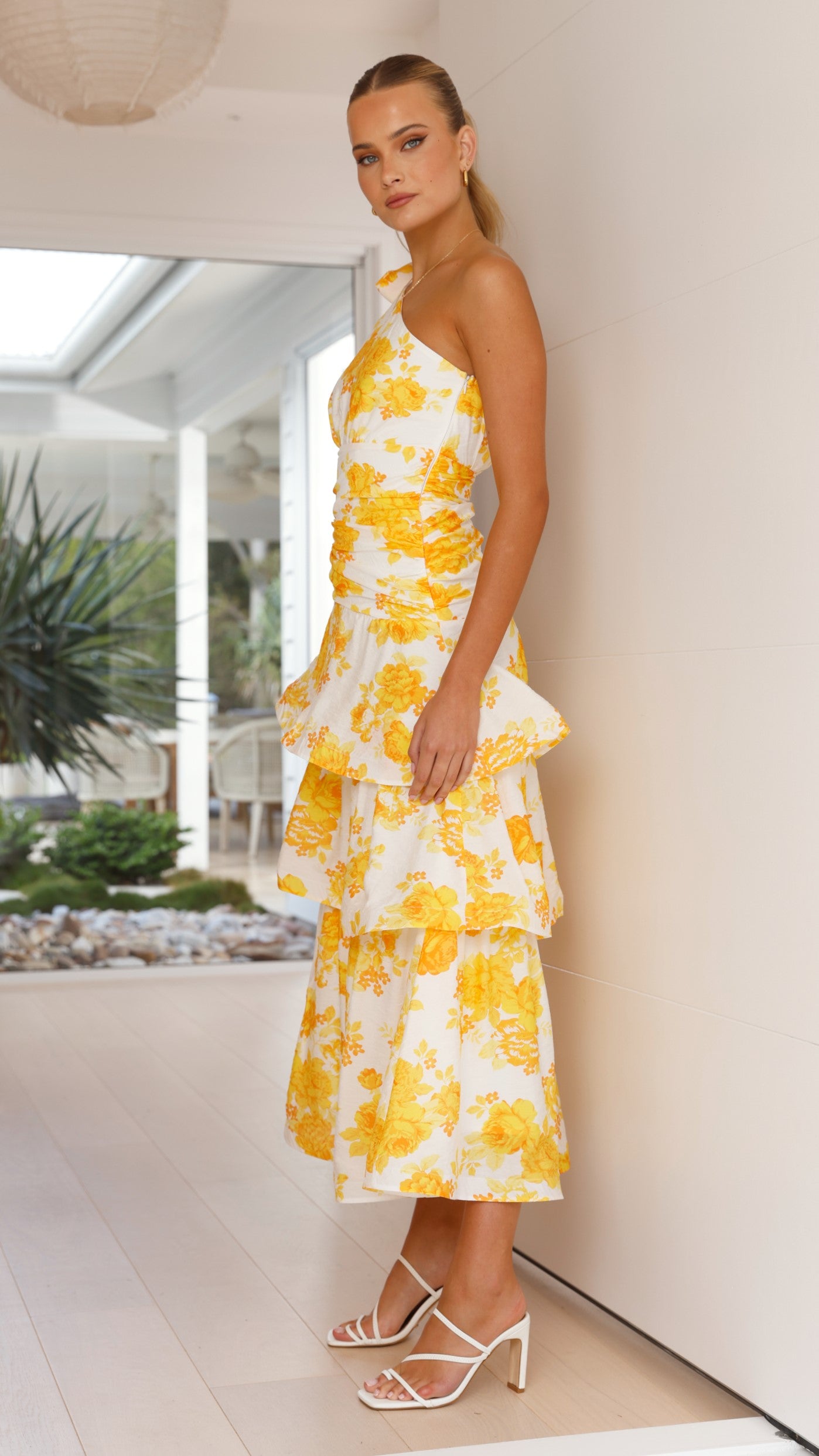 Odilie One Shoulder Maxi Dress - Yellow Floral