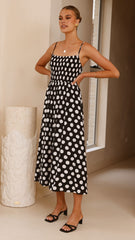 Roma Midi Dress - Black/ White Spot