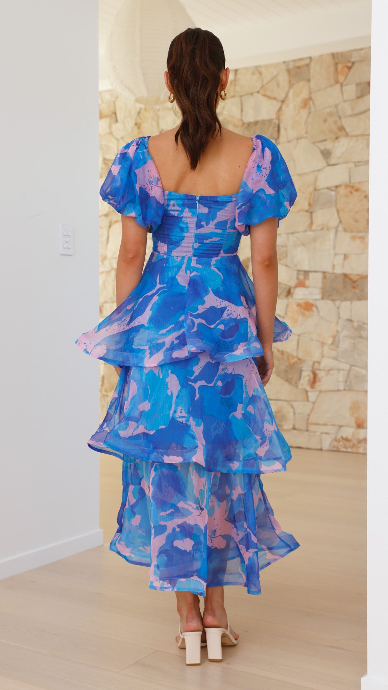 Casey Maxi Dress - Blue / Pink Print