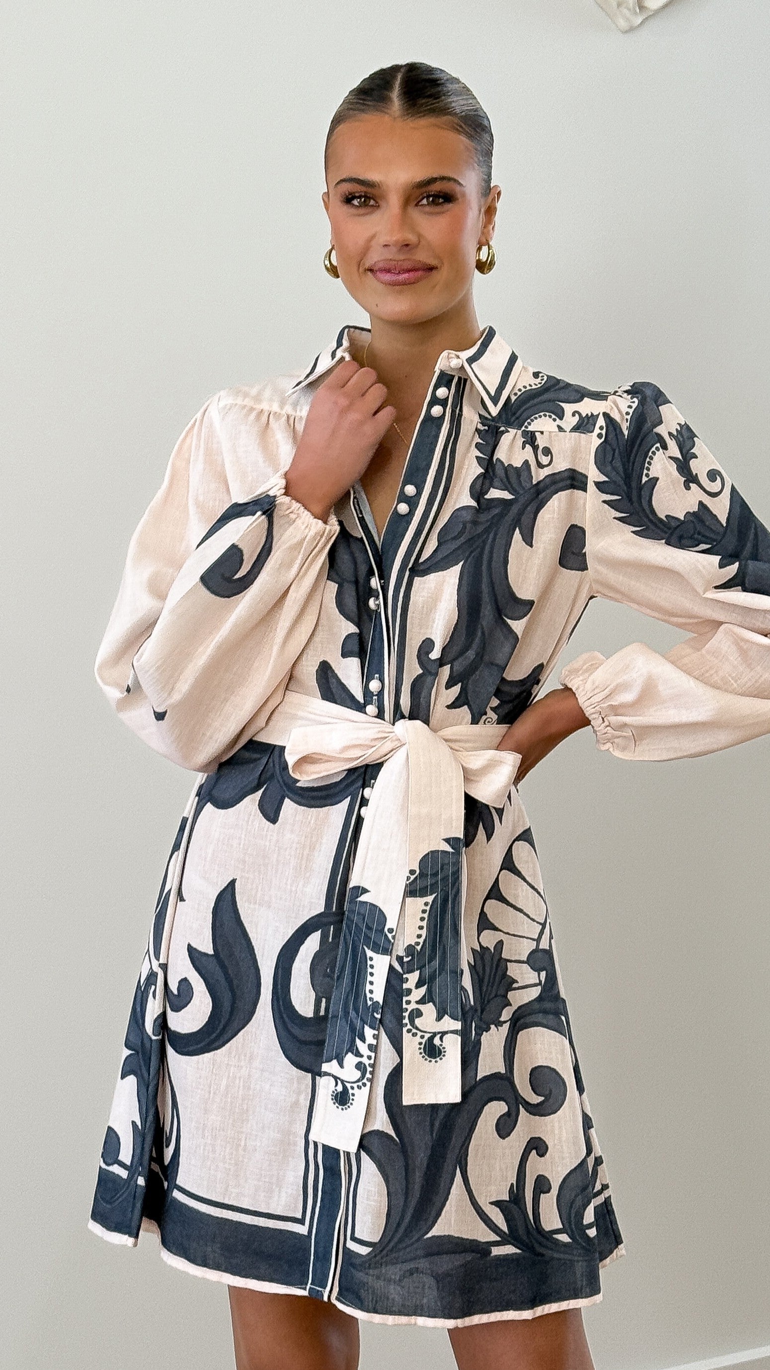 Lucia Long Sleeve Mini Dress - Cream Zayna