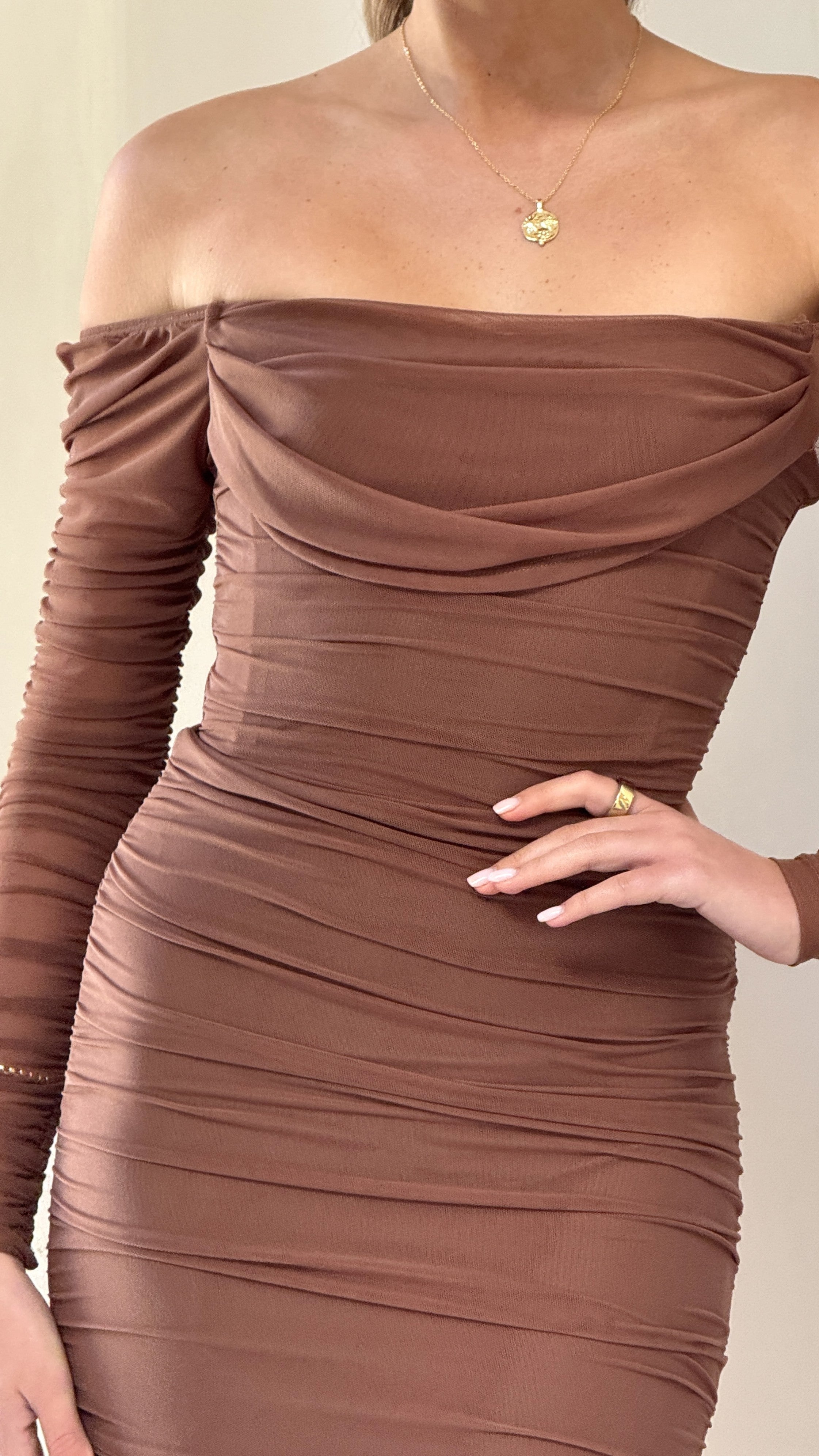 Kylie Maxi Dress Long Sleeve - Chocolate