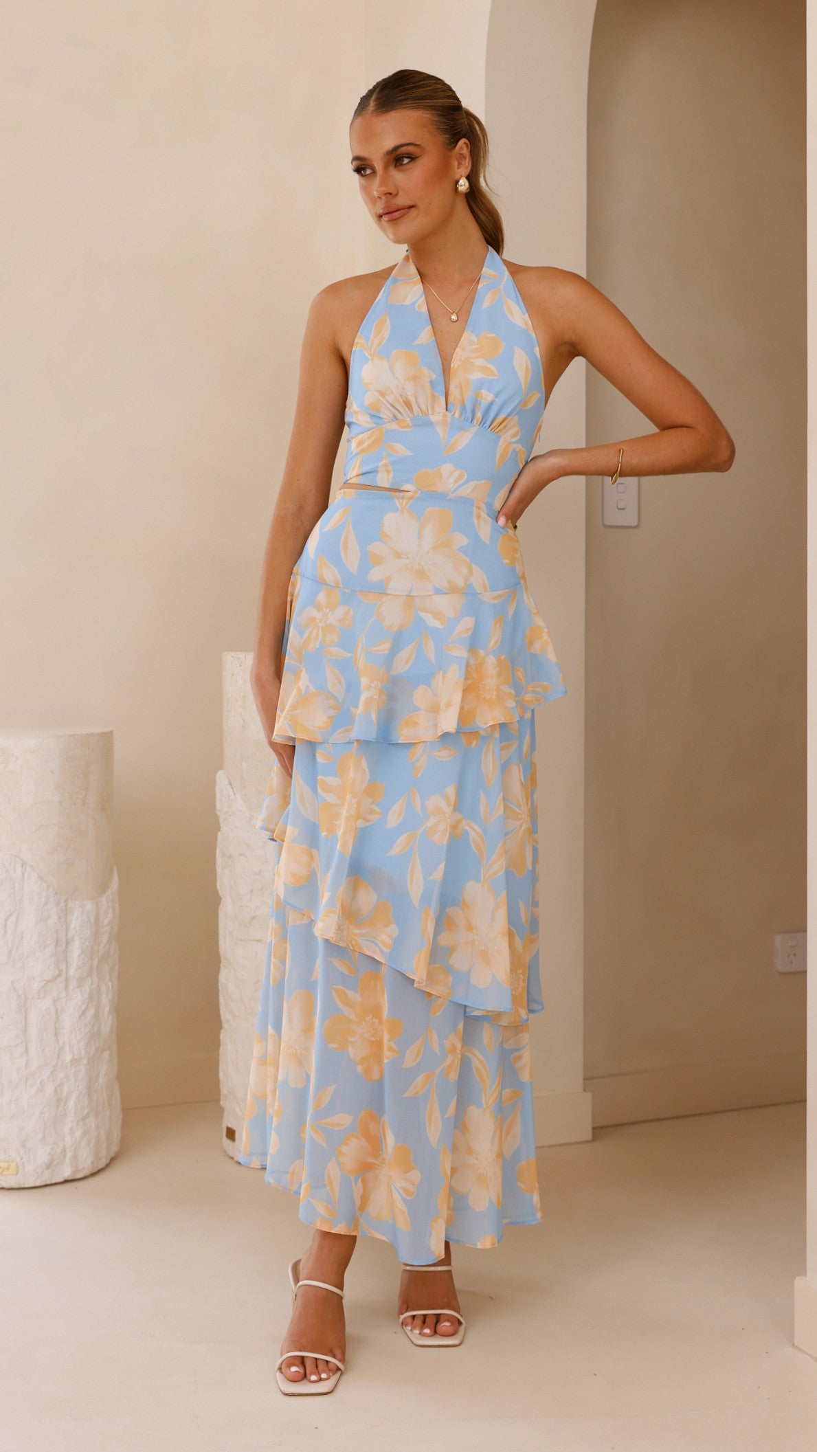 Louka Layered Maxi Dress - Blue/Yellow Floral