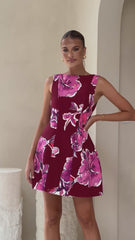 Rafiki Mini Dress - Wine/Pink Floral