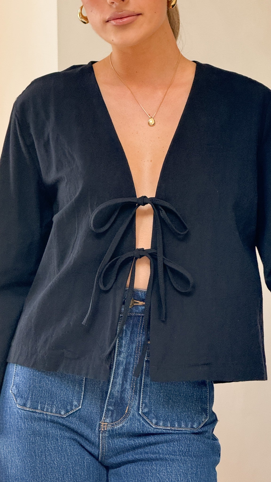 Kiera Tie Front Top - Black