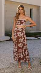 Kiva Maxi Skirt - Brown Daylillies