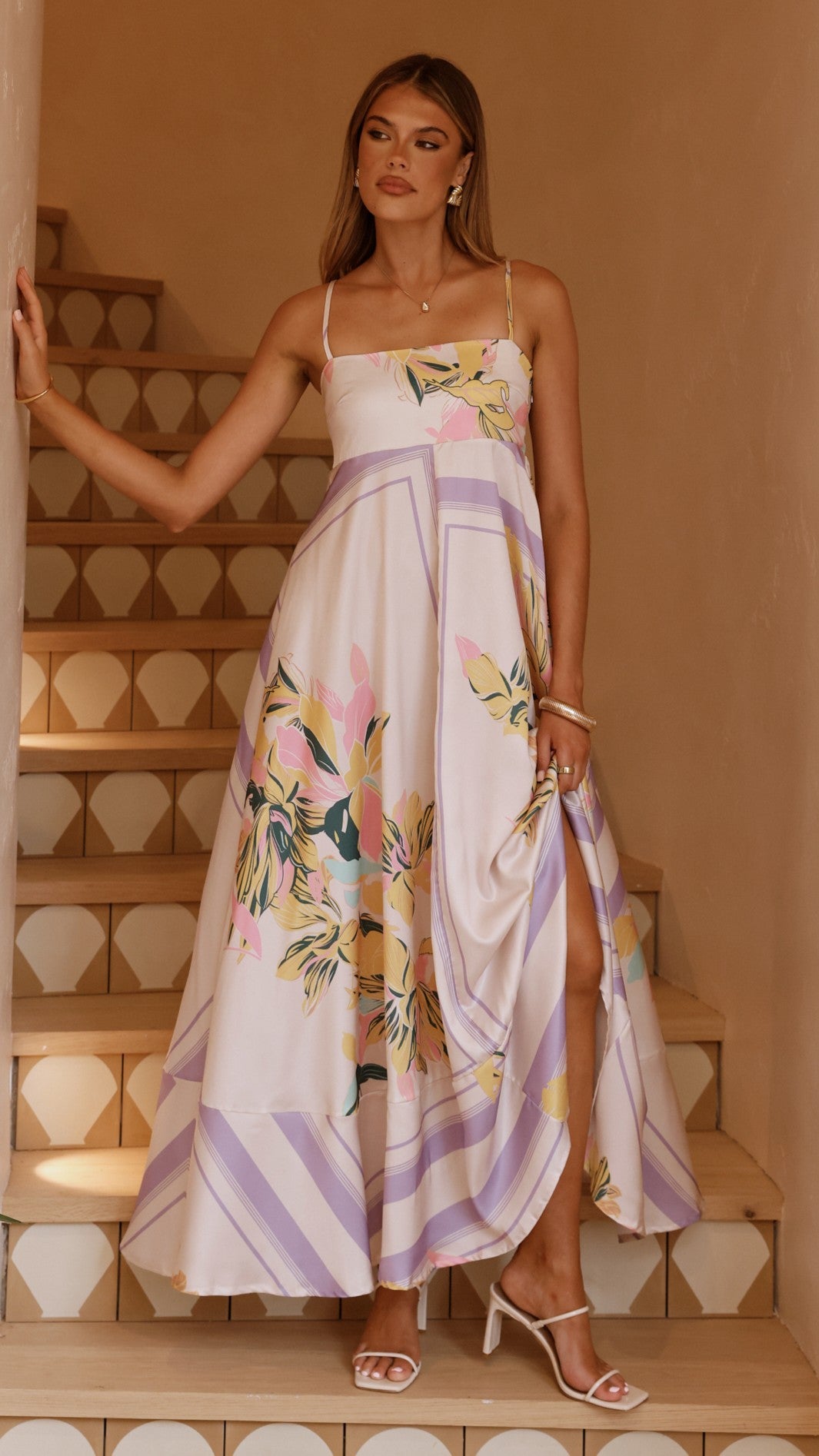 Kaethe Maxi Dress - Beige/Lilac