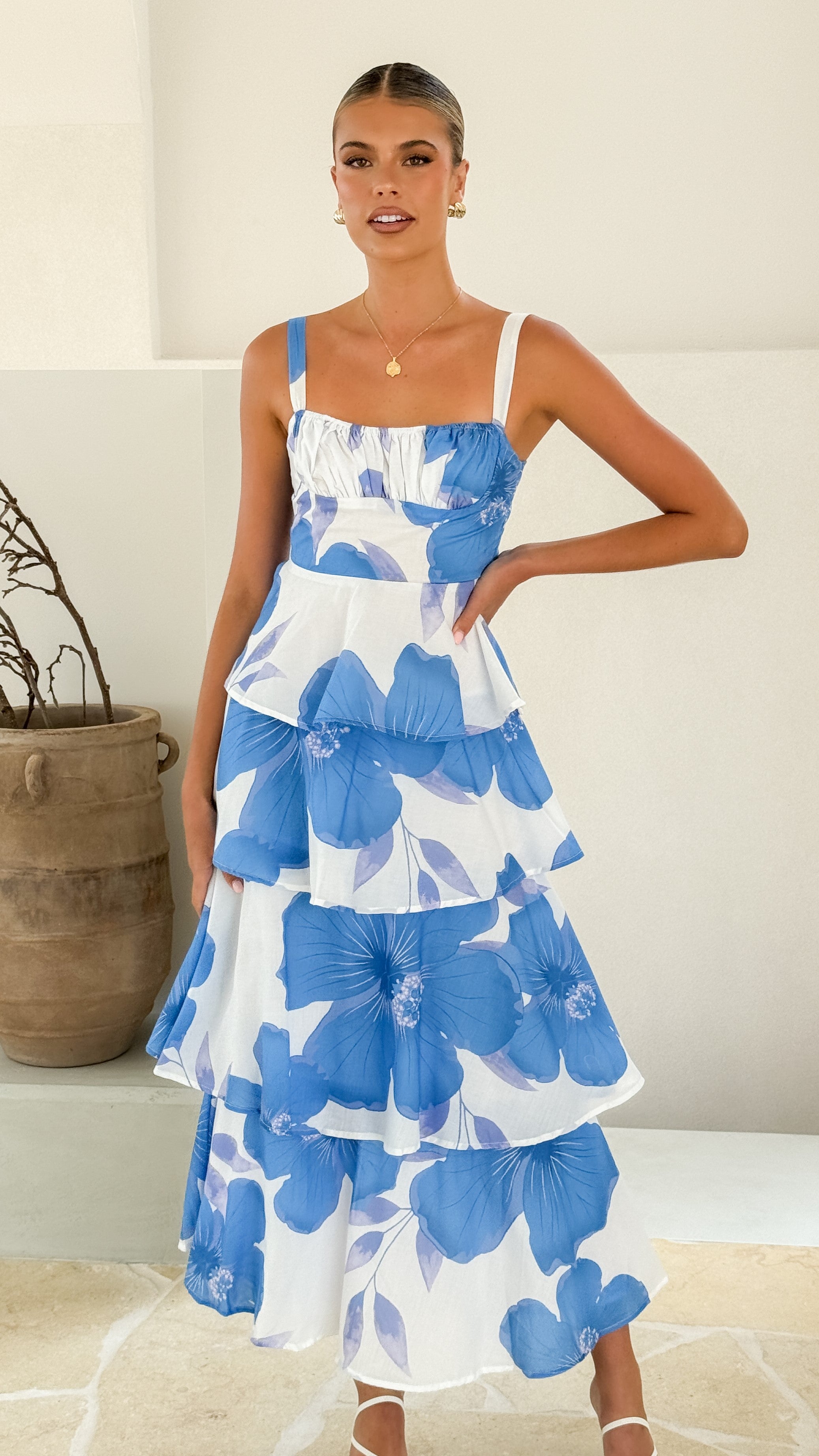 Page Maxi Dress - White / Blue Floral