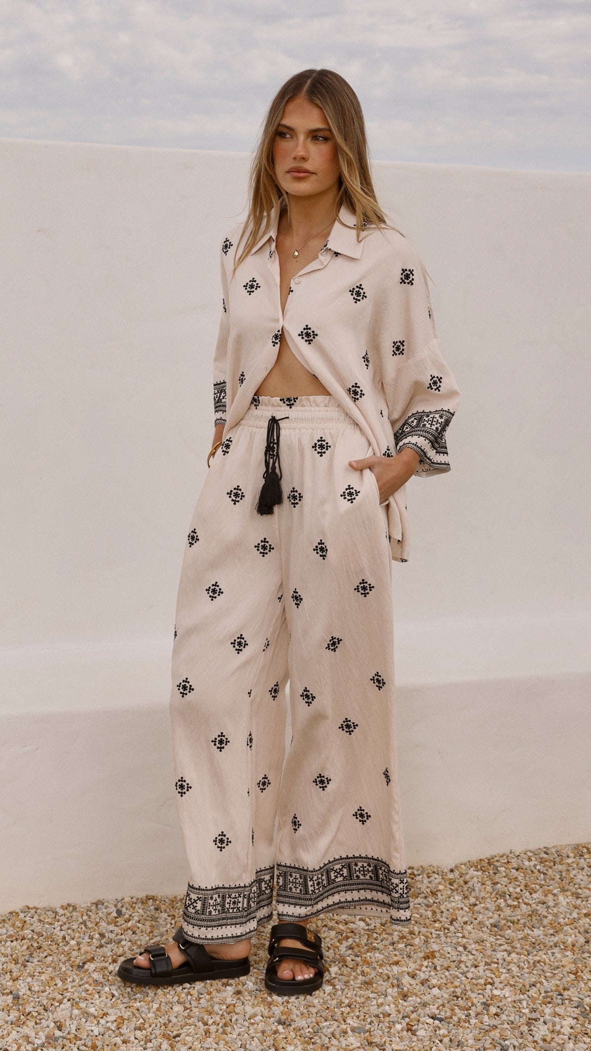 Deni Pants - Beige/Black