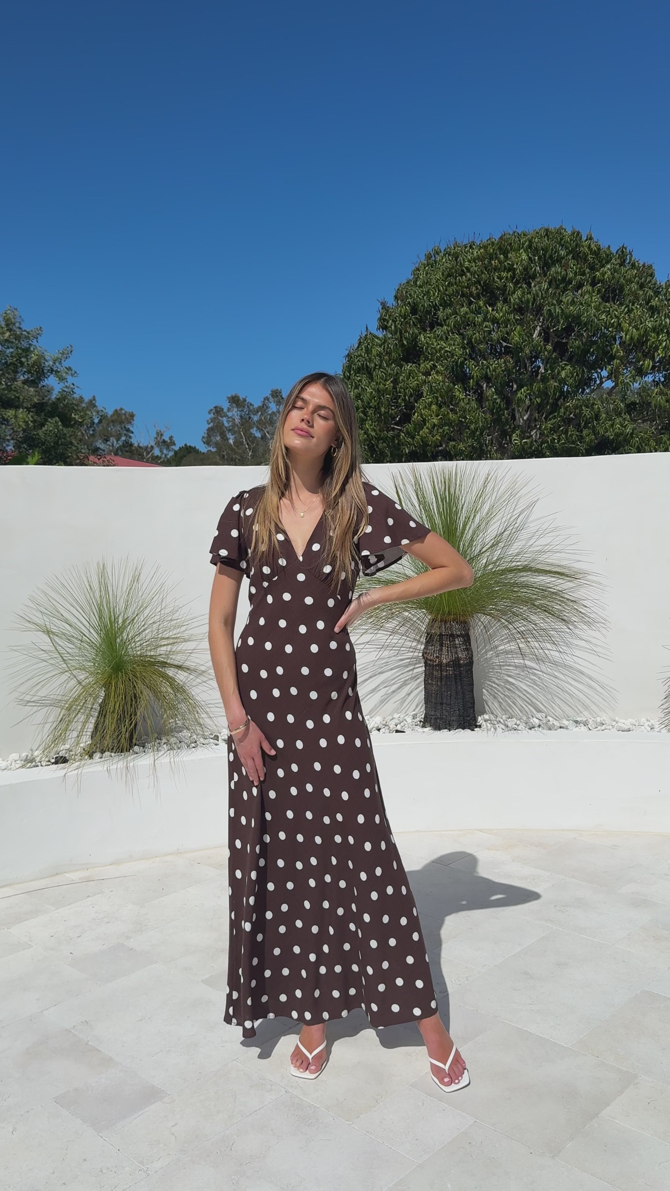 Rayne Maxi Dress - Brown/White Polka