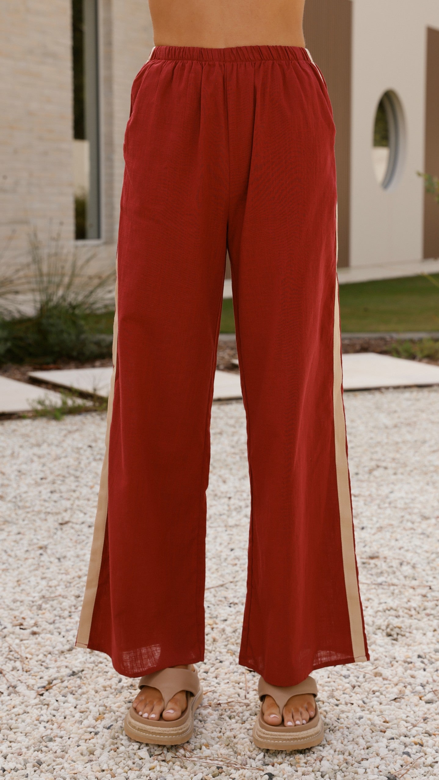 Wandering Heart Long Sleeve Top and Pants Set - Dark Red