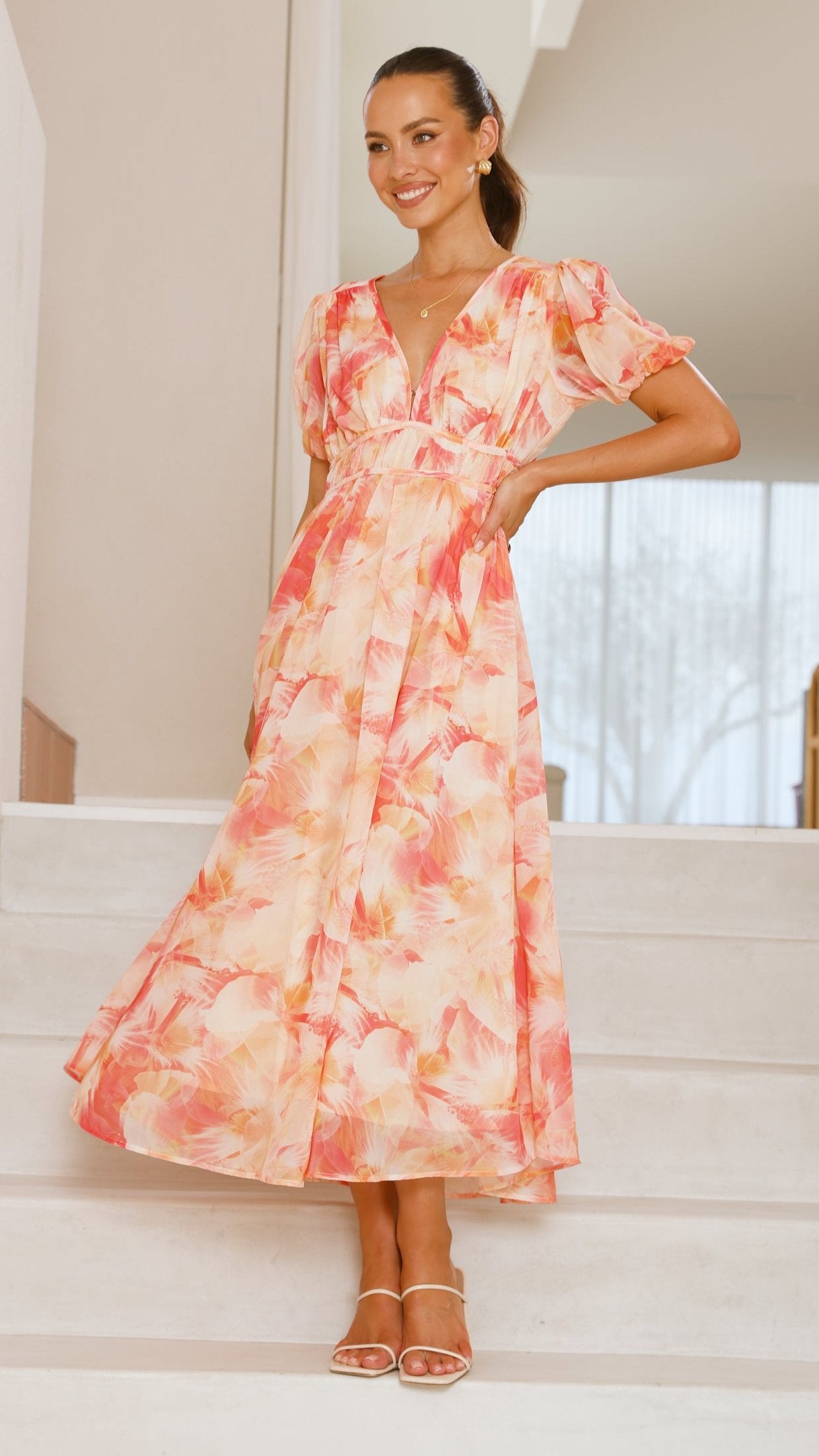 Talma Maxi Dress - Orange Floral