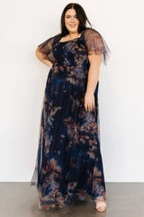 Cassandra Tulle Maxi Dress | Dark Blue Floral